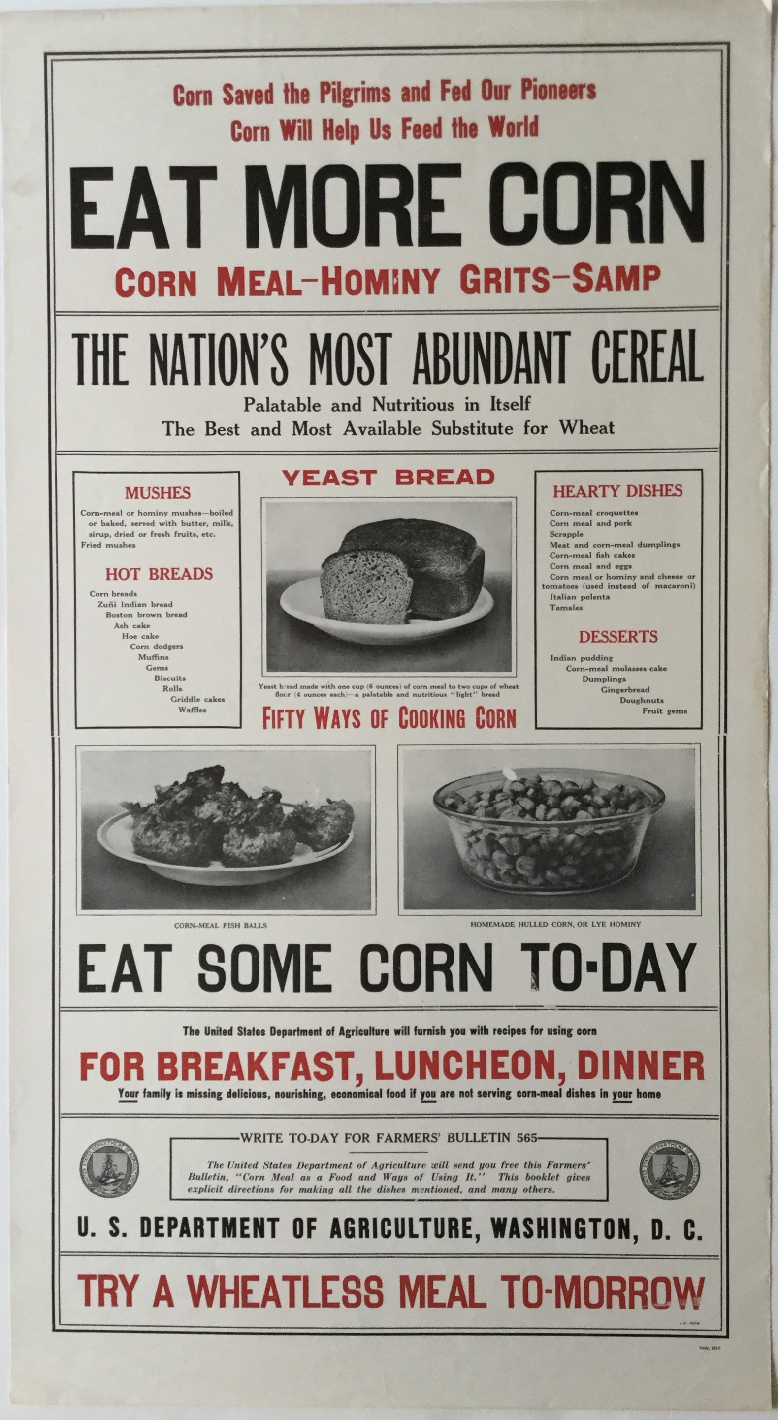B1824 EAT MORE CORN - CORNMEAL HOMINY GRITS - THE NATIONS MOST ABUNDANT CEREAL