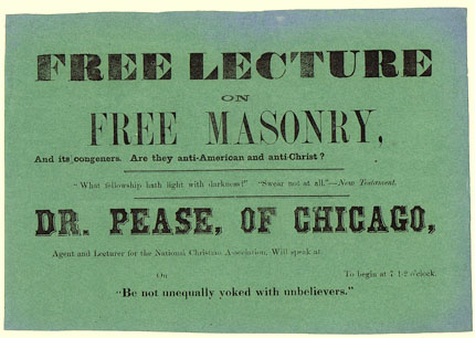 DK057 FREE LECTURE ON FREE MASONRY - DR. PEASE OF CHICAGO AND ITS CONGENERS.