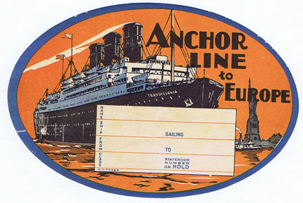 DK377 ANCHOR LINE TO EUROPE LUGGAGE LABEL