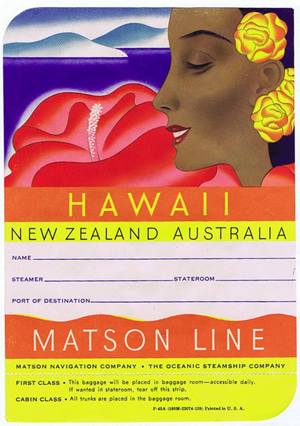 DK378 MATSON LINE - HAWAII, NEW ZEALAND, AUSTRALIA - LUGGAGE LABEL