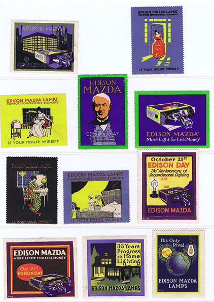 AK0566 EDISON MAZDA LAMPS - GROUP OF 11 STAMPS