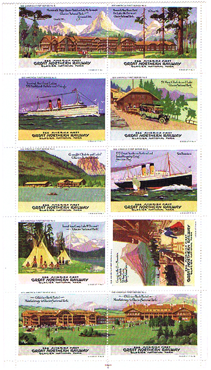 AK0601 GREAT NORTHERN RAILWAY 10 POSTER STAMPS