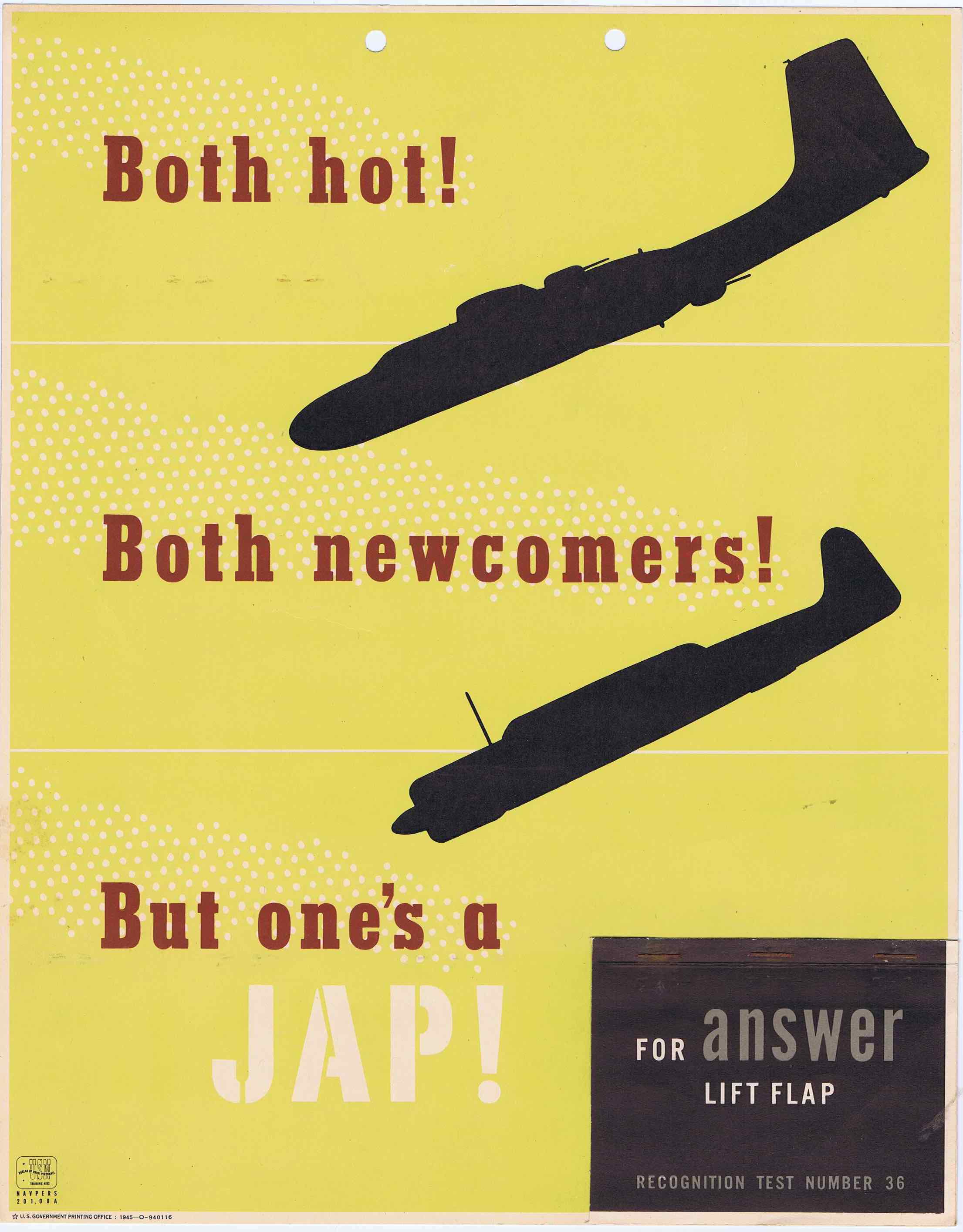 J314	BOTH HOT - BOTH NEWCOMERS! - BUT ONE’S A JAP! - U.S. ARMY AIR FORCE RECOGNITION POSTER