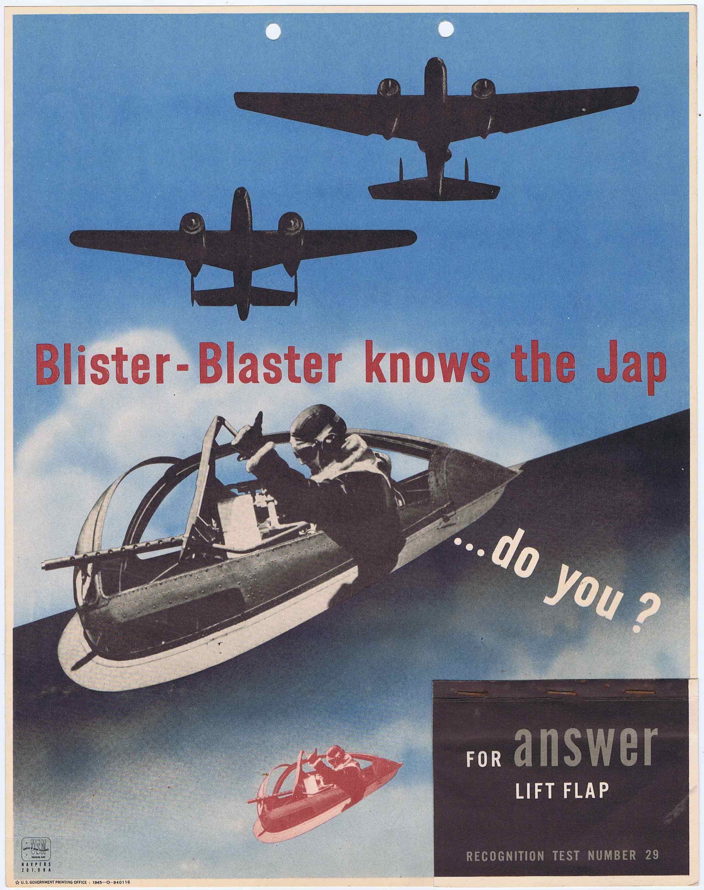 J316	BLISTER BLASTER KNOWS THE JAP…DO YOU? - U.S. ARMY AIR FORCE RECOGNITION POSTER