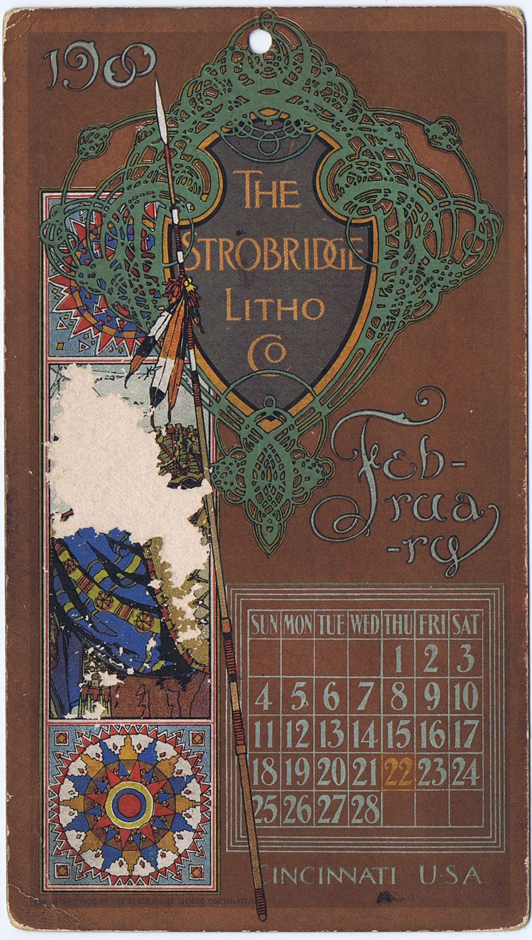 J454	STROBRIDGE CALENDAR CARD FEBRUARY 1900