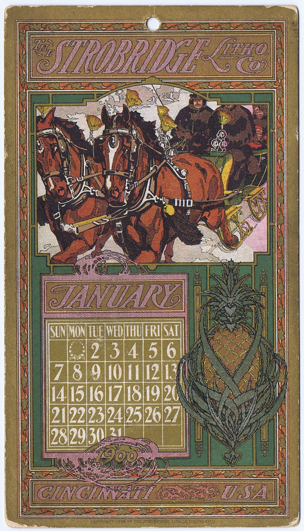 J455	STROBRIDGE CALENDAR CARD JANUARY 1900