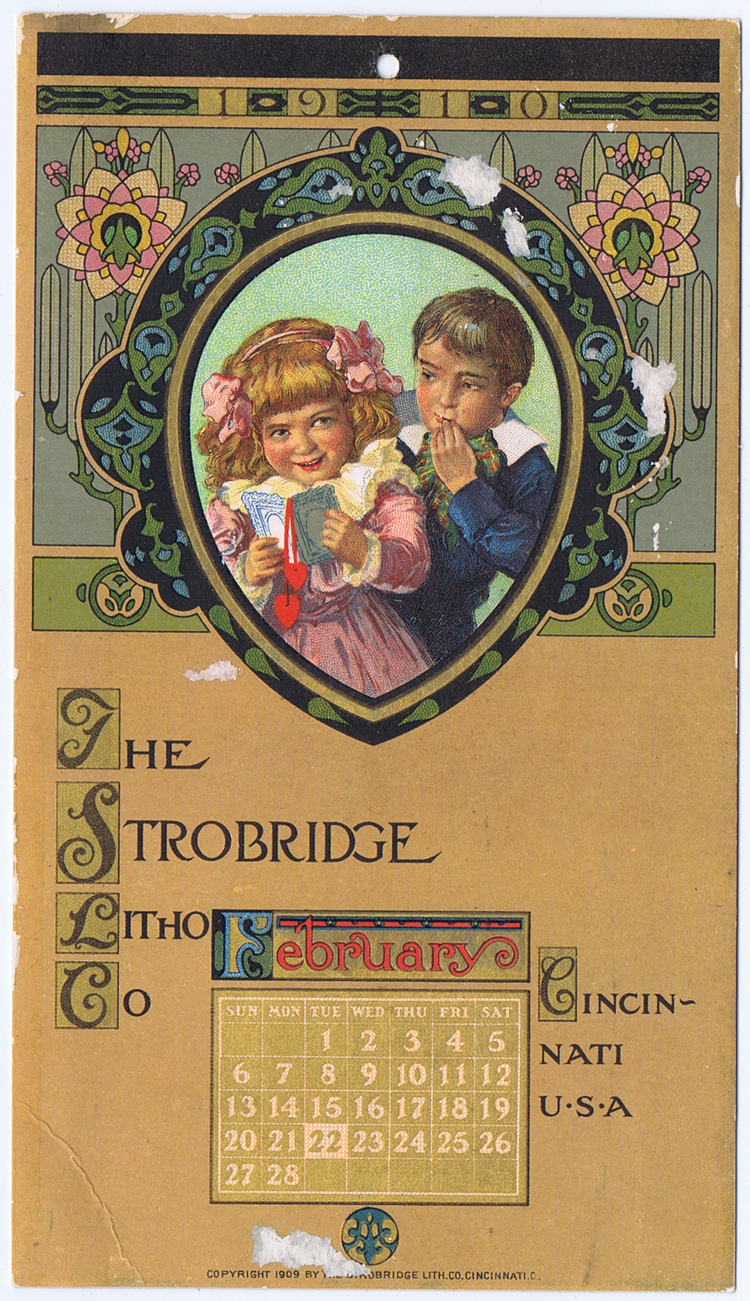 J456	STROBRIDGE CALENDAR CARD FEBRUARY 1910