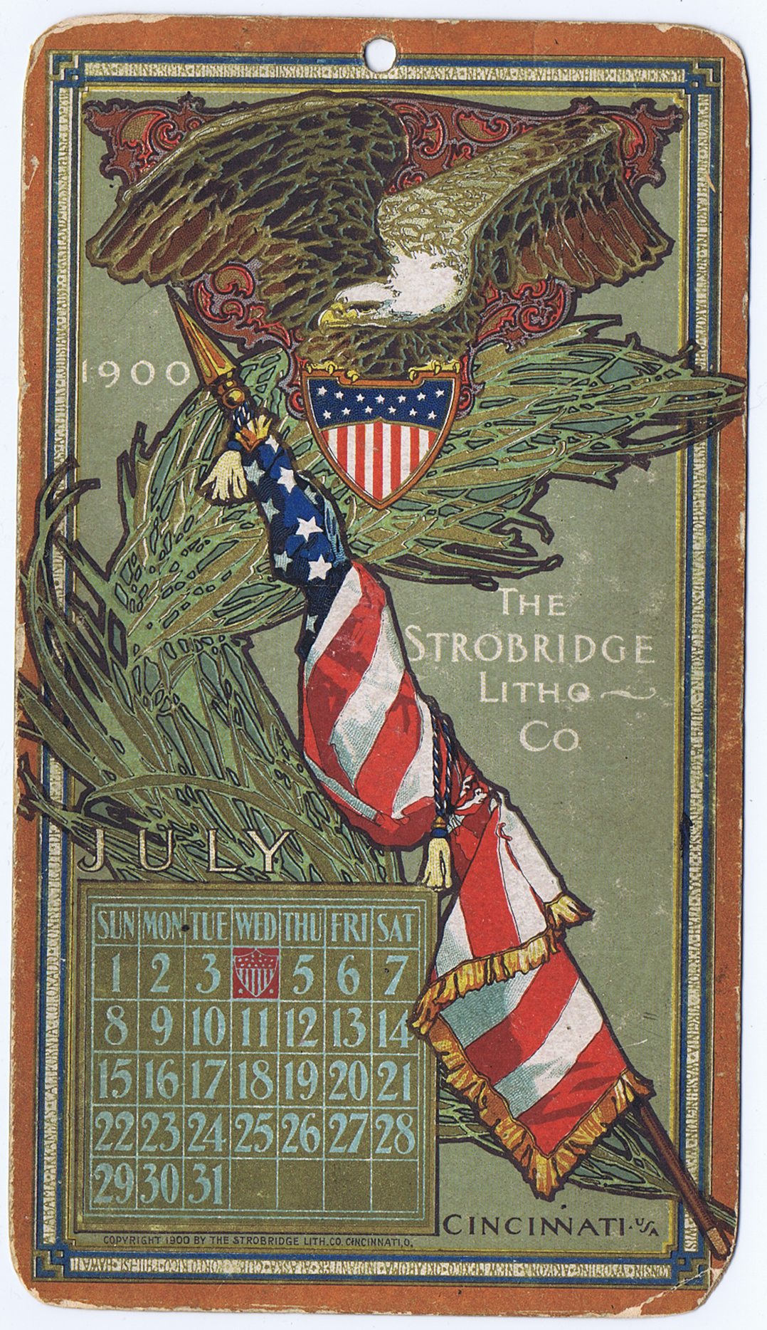 J457	STROBRIDGE CALENDAR CARD JULY 1900