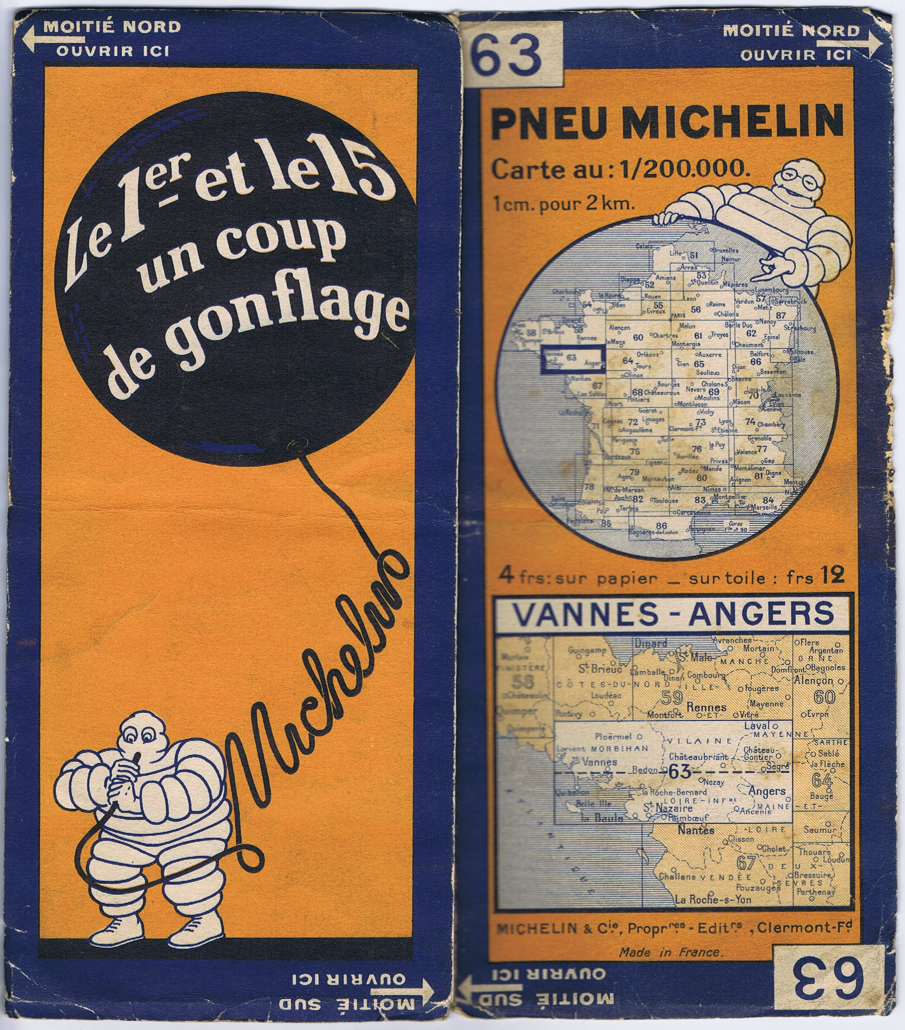 G134	PNEU MICHELIN MAP 63 - VANNES - ANGERS - WESTERN FRANCE