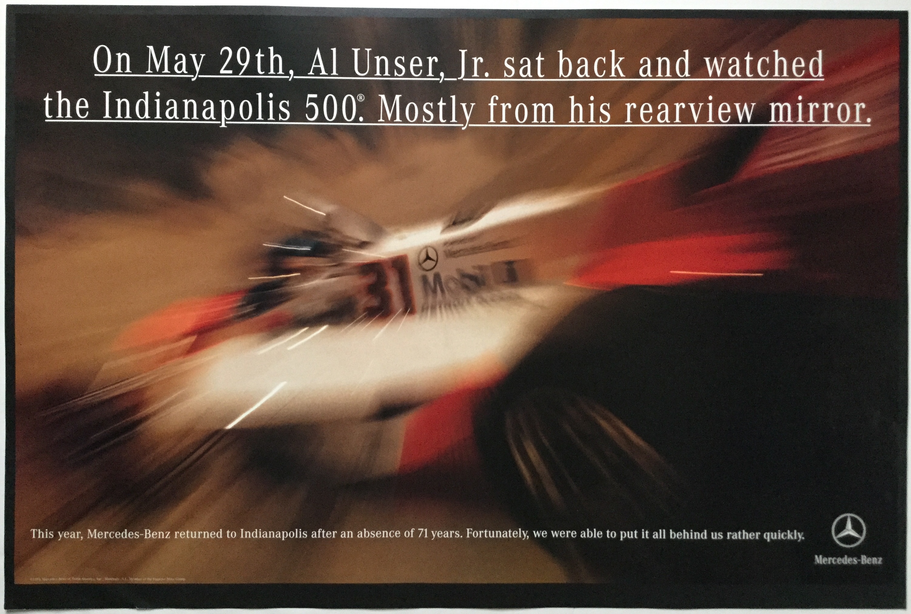 J494	ON MAY 29TH, AL, UNDER, JR. SAT BACK AND WATCHED THE INDIANAPOLIS 500. MOSTLY FROM HIS REARVIEW MIRROR.
