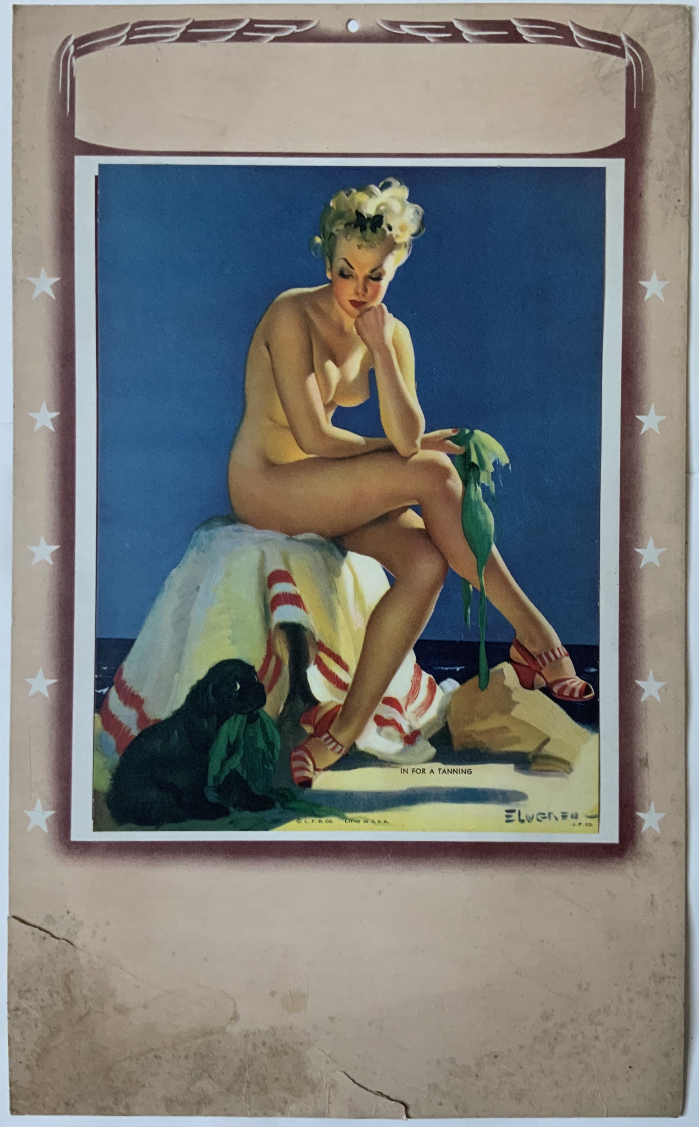J534	PIN UP CALENDAR CA. 1950 "IN FOR A TANNING"