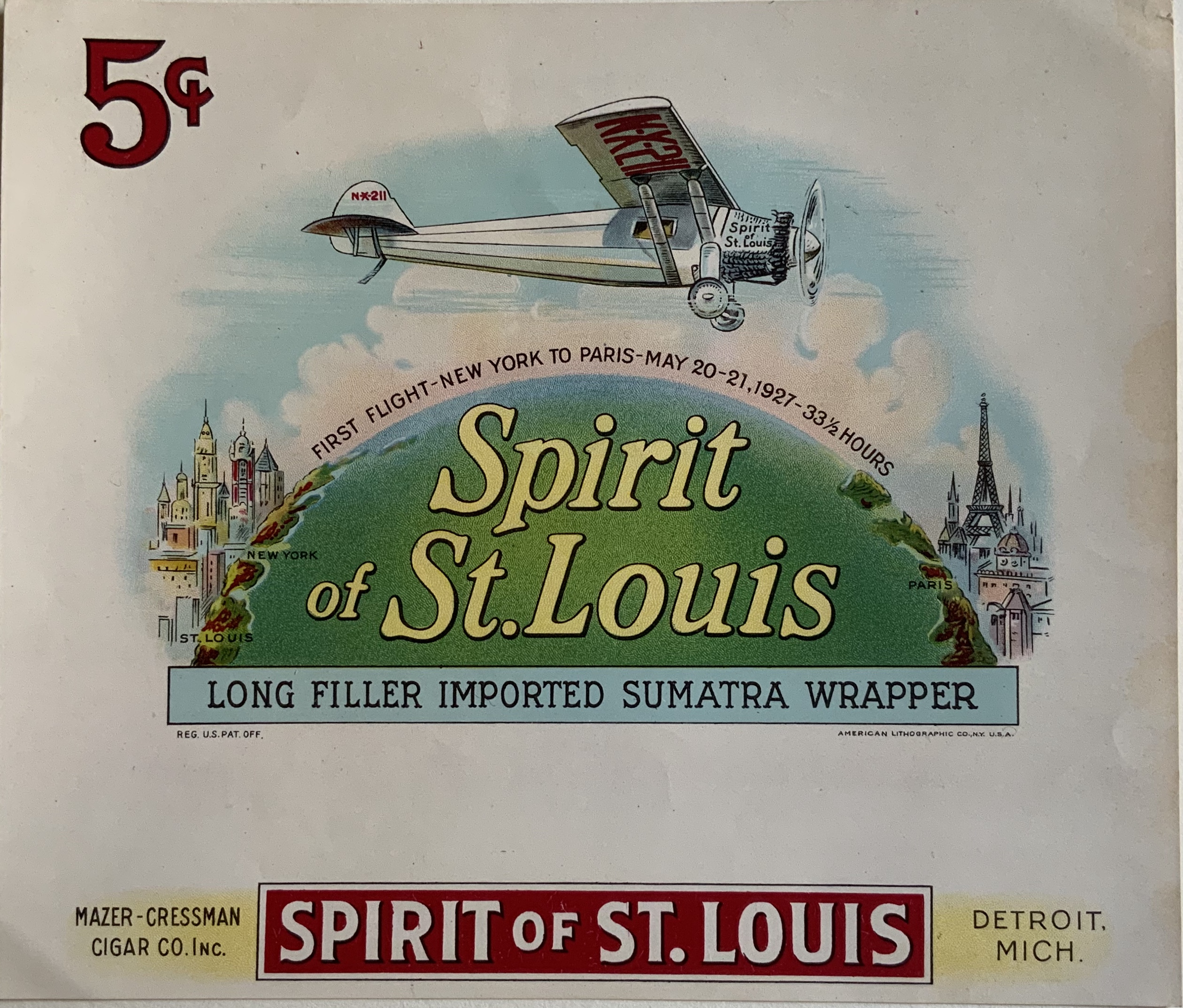 J611	SPIRIT OF ST. LOUIS CIGAR LABEL
