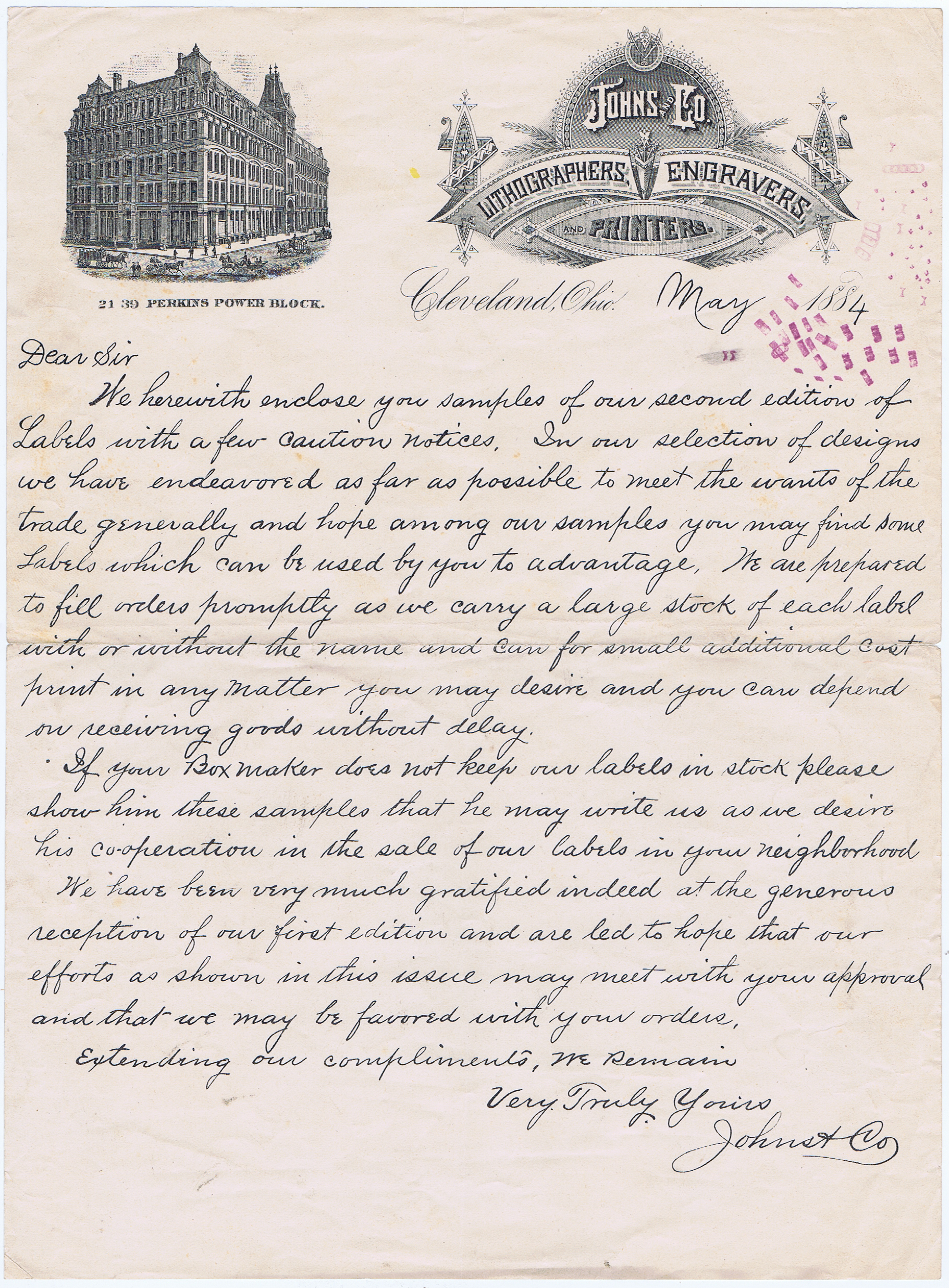 J643	JOHNS AND CO. RARE SALES LETTER