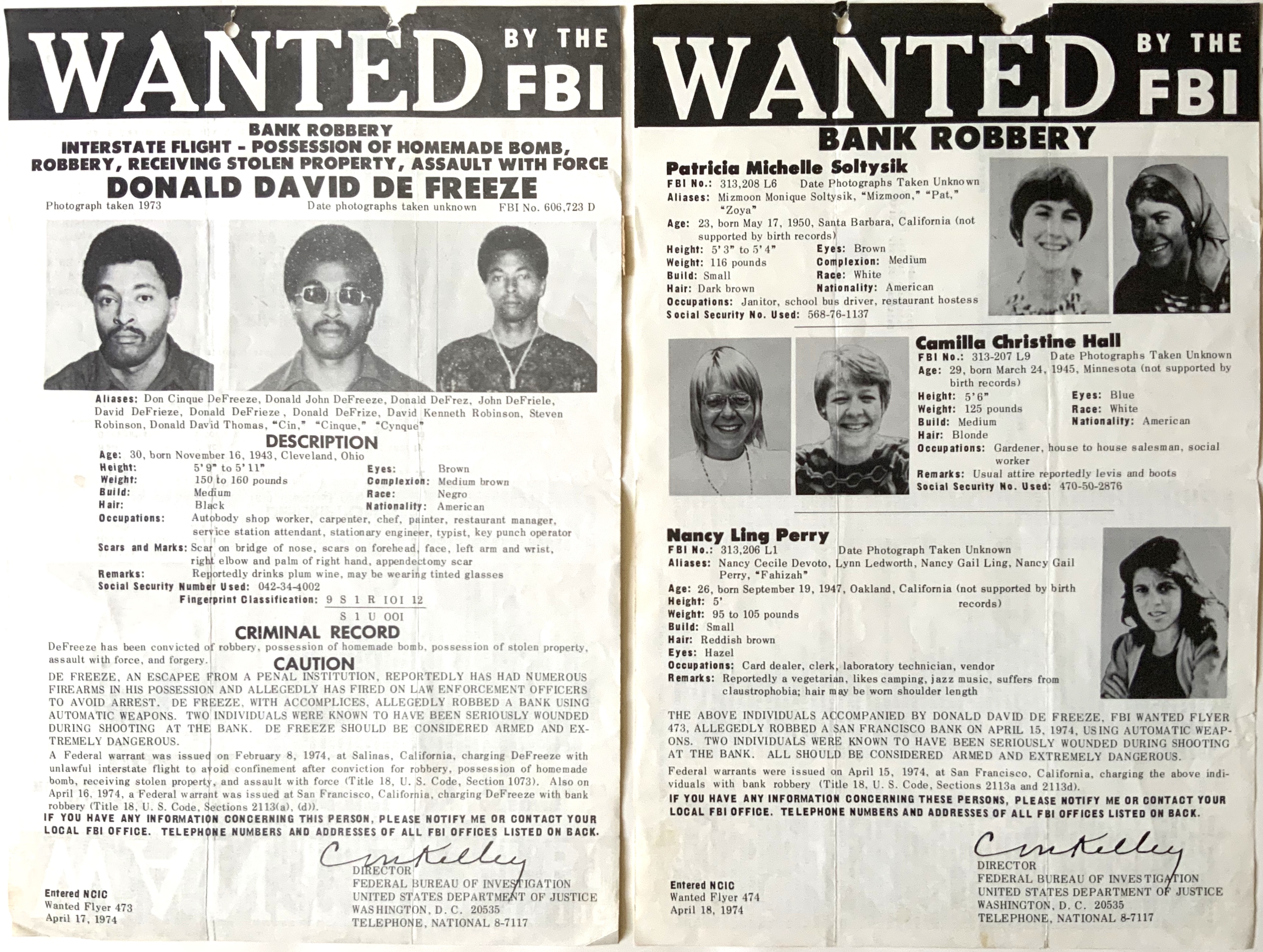 J693	FBI WANTED POSTERS FOR “CINQUE” AND OTHER SLA MEMBERS