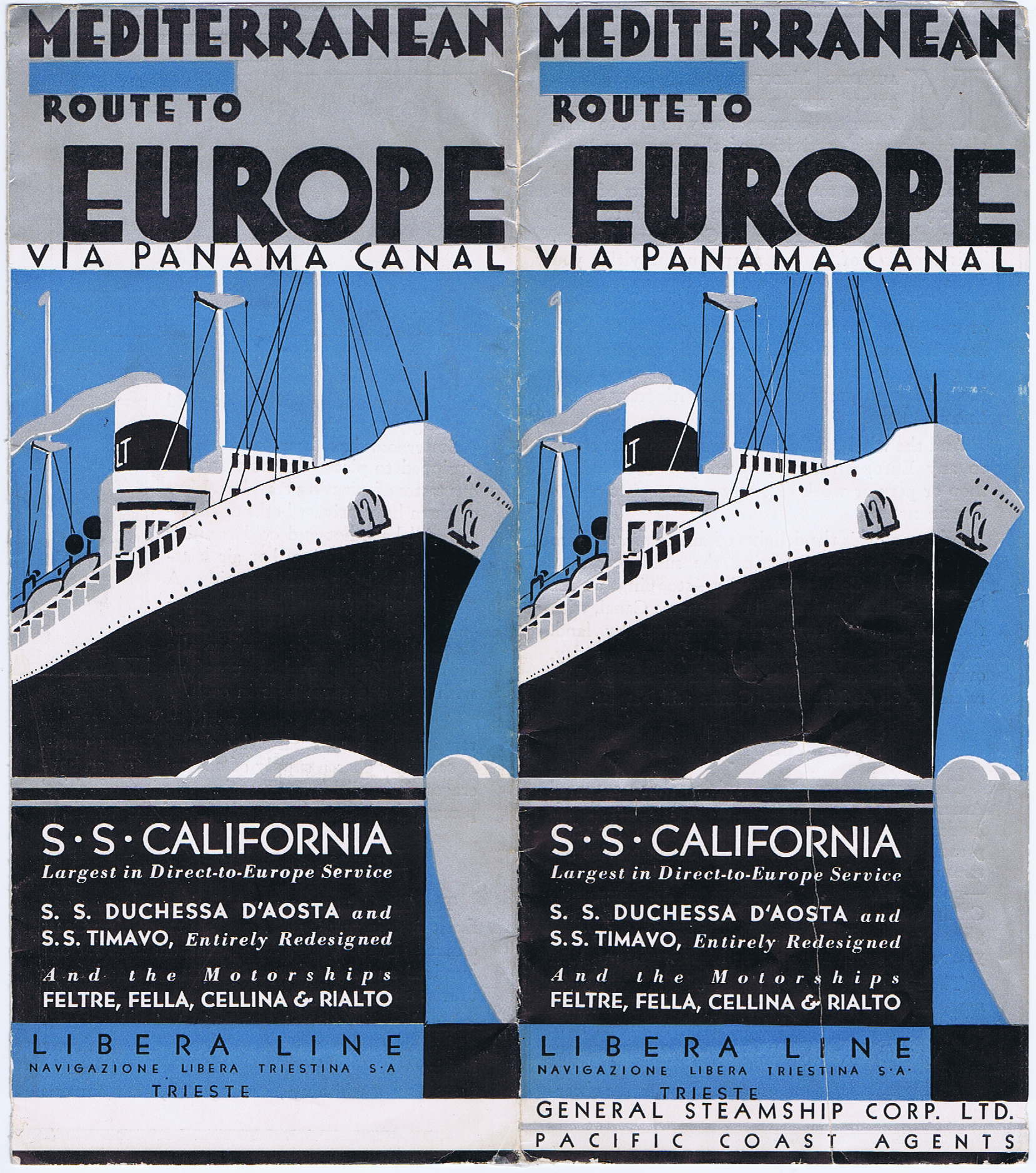 J704	MEDITERRANEAN ROUTE TO EUROPE - SS CALIFORNIA
