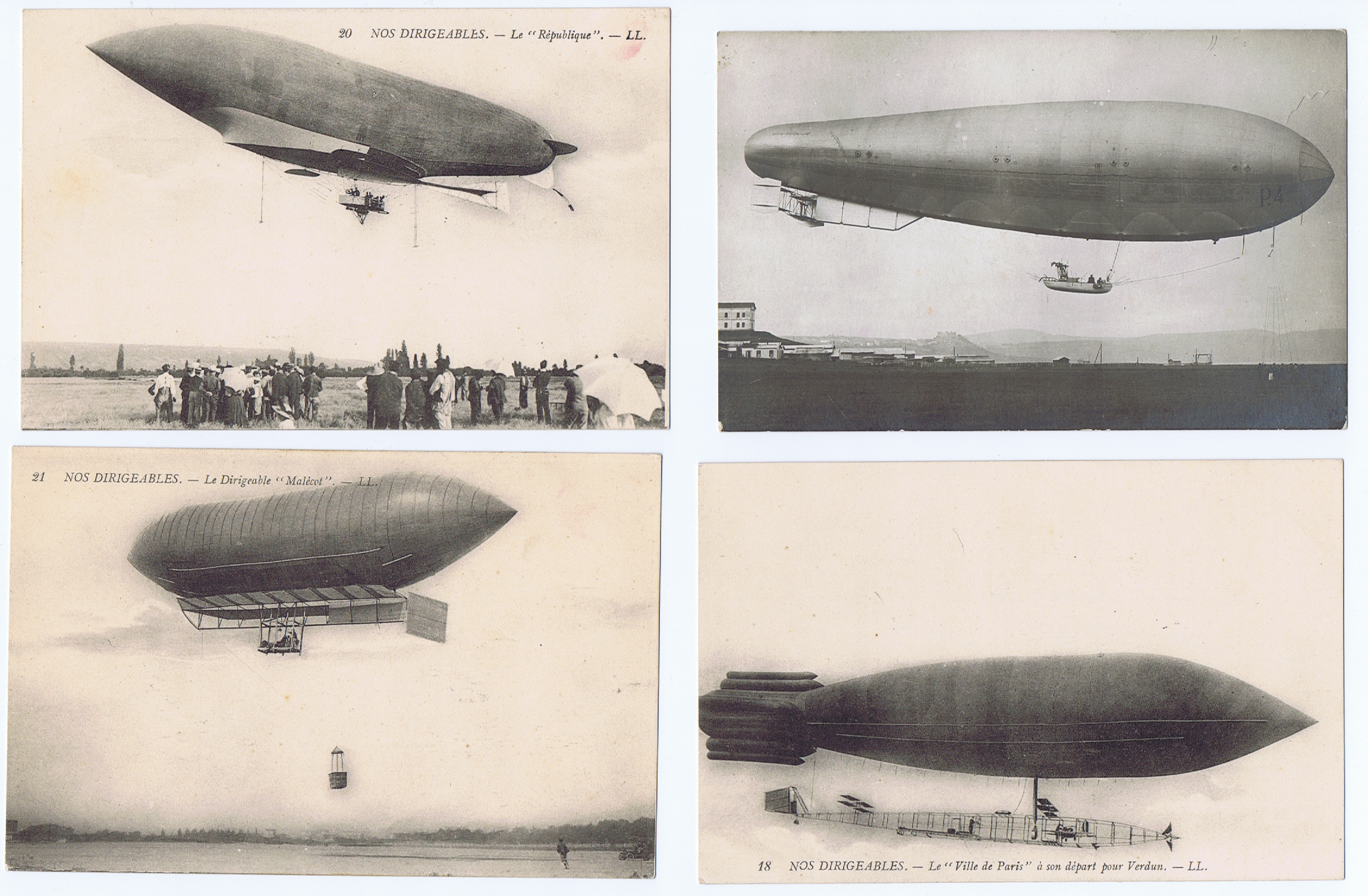 J789	COLLECTION OF FOUR QUITE EARLY FRENCH AIRSHIP PHOTO POSTCARDS CA. 1910
