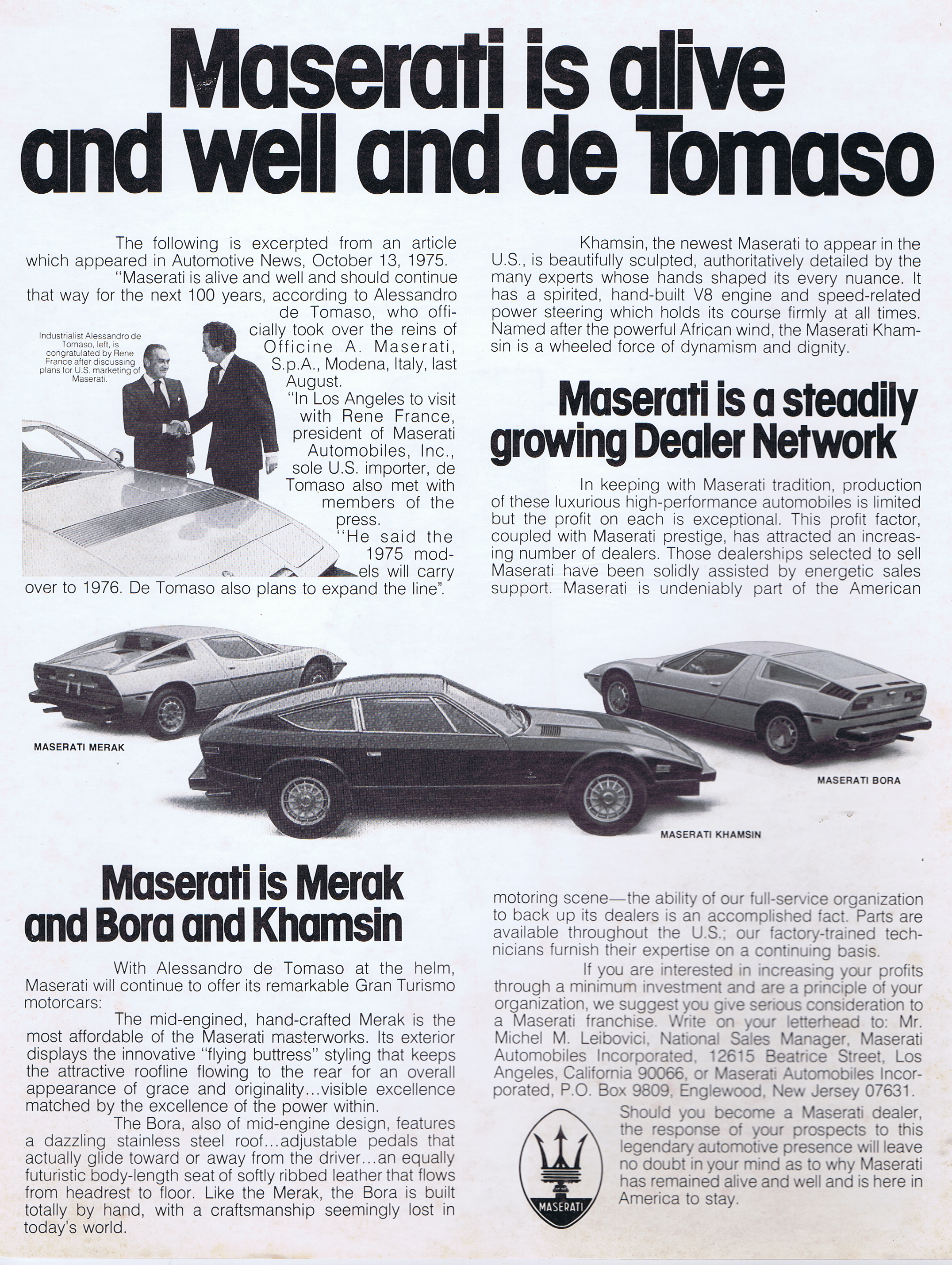 J826	MASERATI IS ALIVE AND WELL AND DE TOMASO