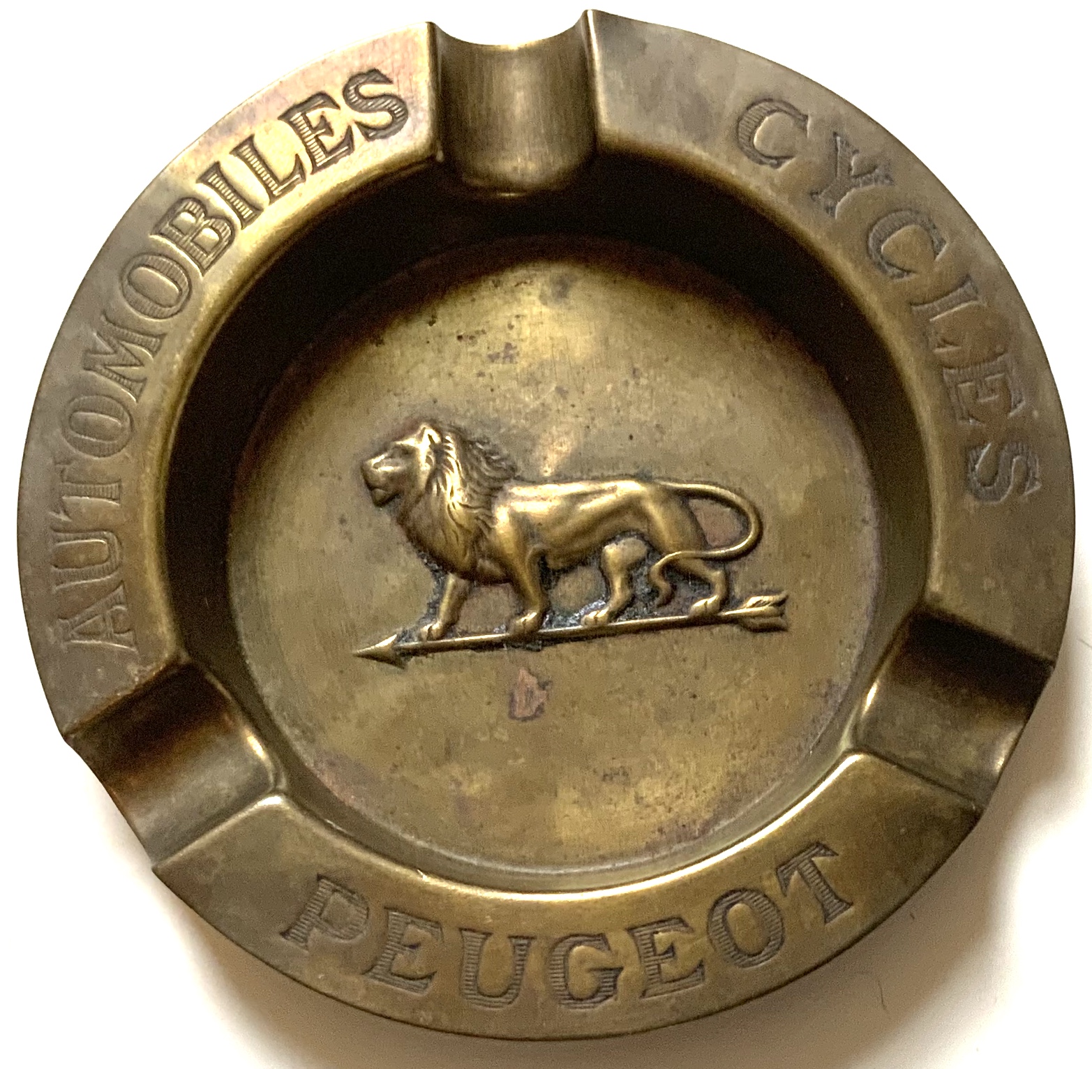 J831	PEUGEOT AUTOMOBILES AND CYCLES ADVERTISING ASHTRAY - COPPER