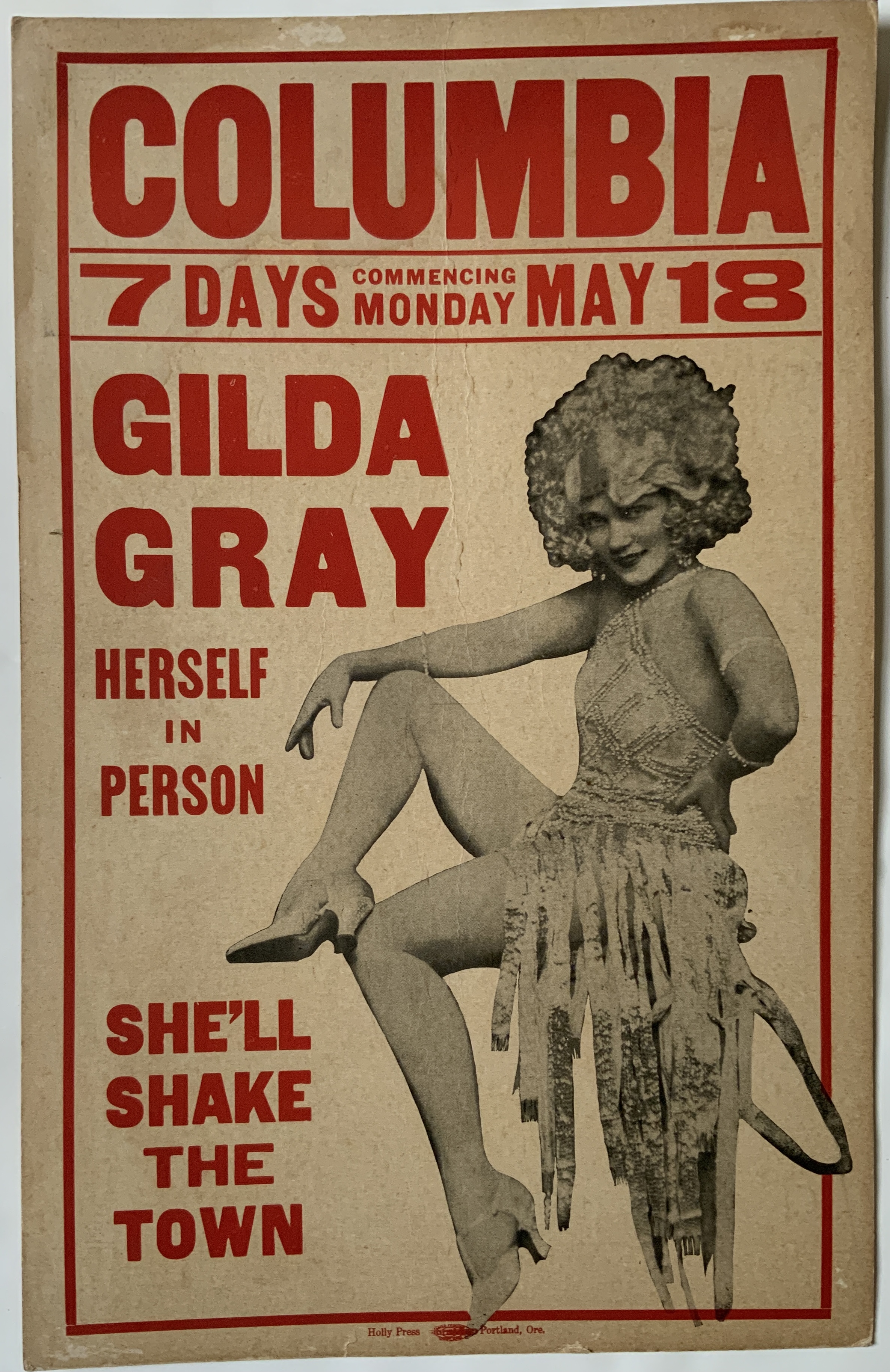 J908	GILDA GRAY - HERSELF IN PERSON - SHE’LL SHAKE THE TOWN CA. 1925