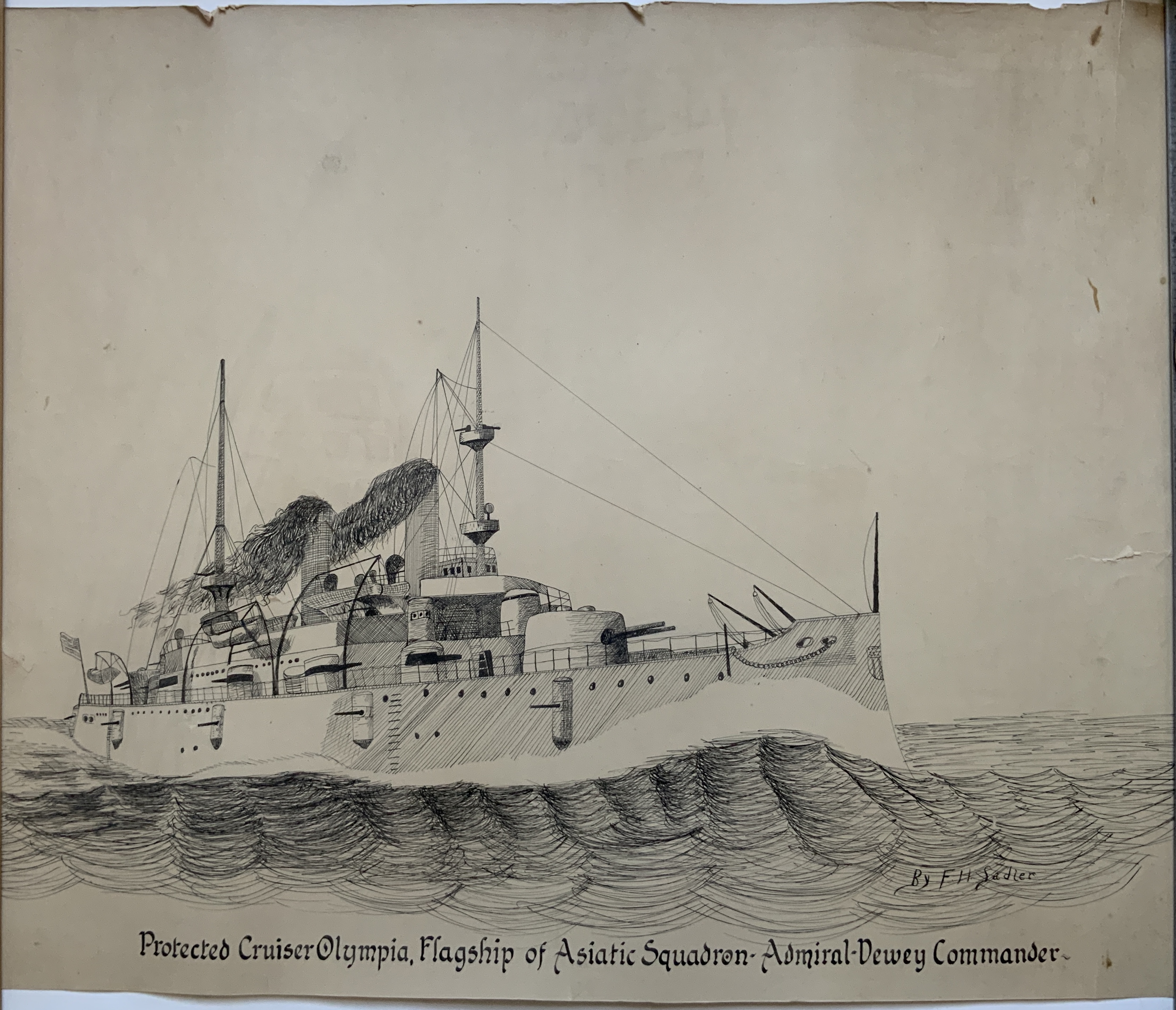 J945	ORIGINAL ARTWORK OF "PROTECTED CRUISER OLYMPIA, FLAGSHIP OF ASIATIC SQUADRON"...