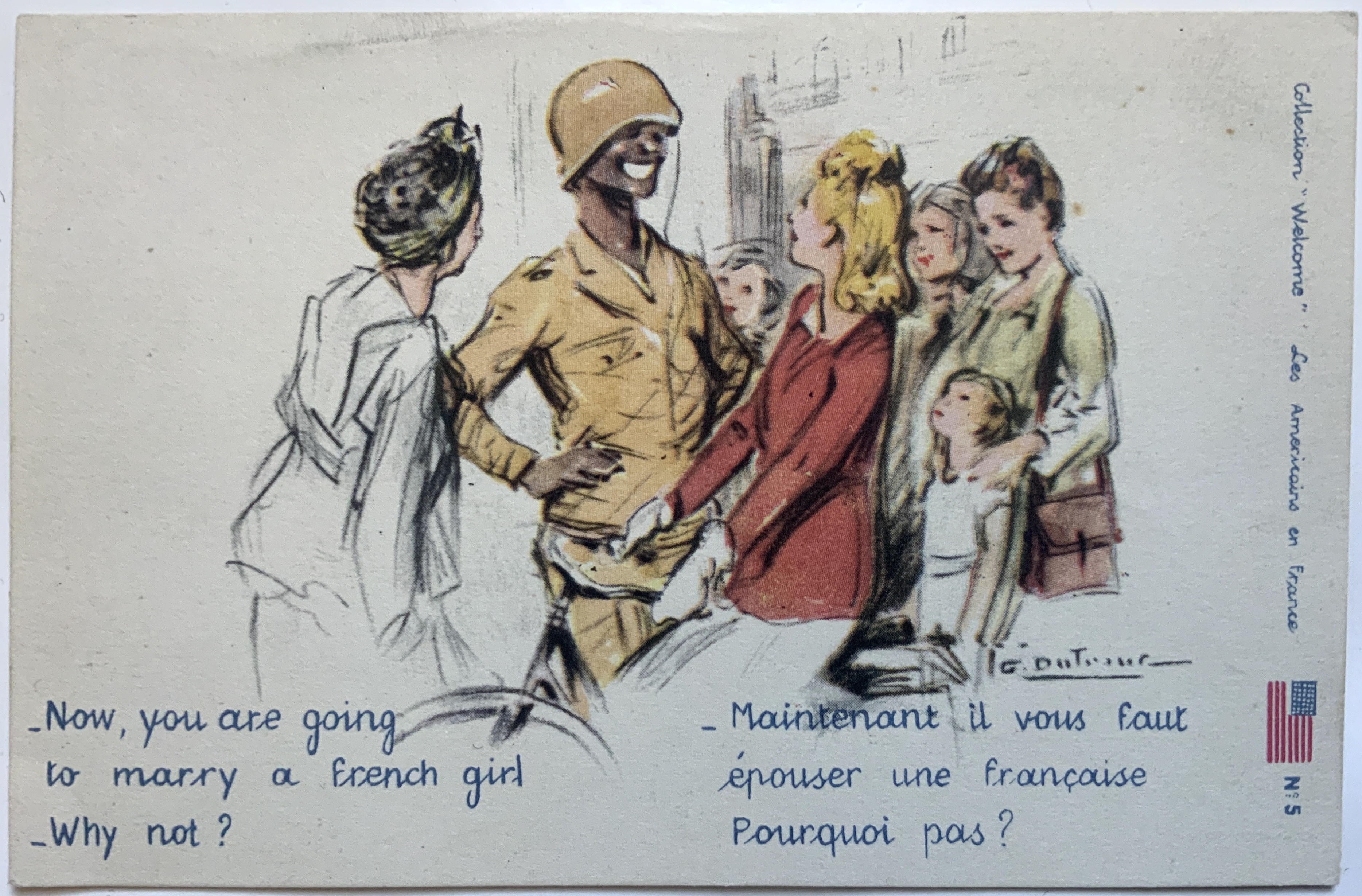 J948	RARE AFRO-AMERICAN SOLDIER POSTCARD - OCCUPIED FRANCE 1945