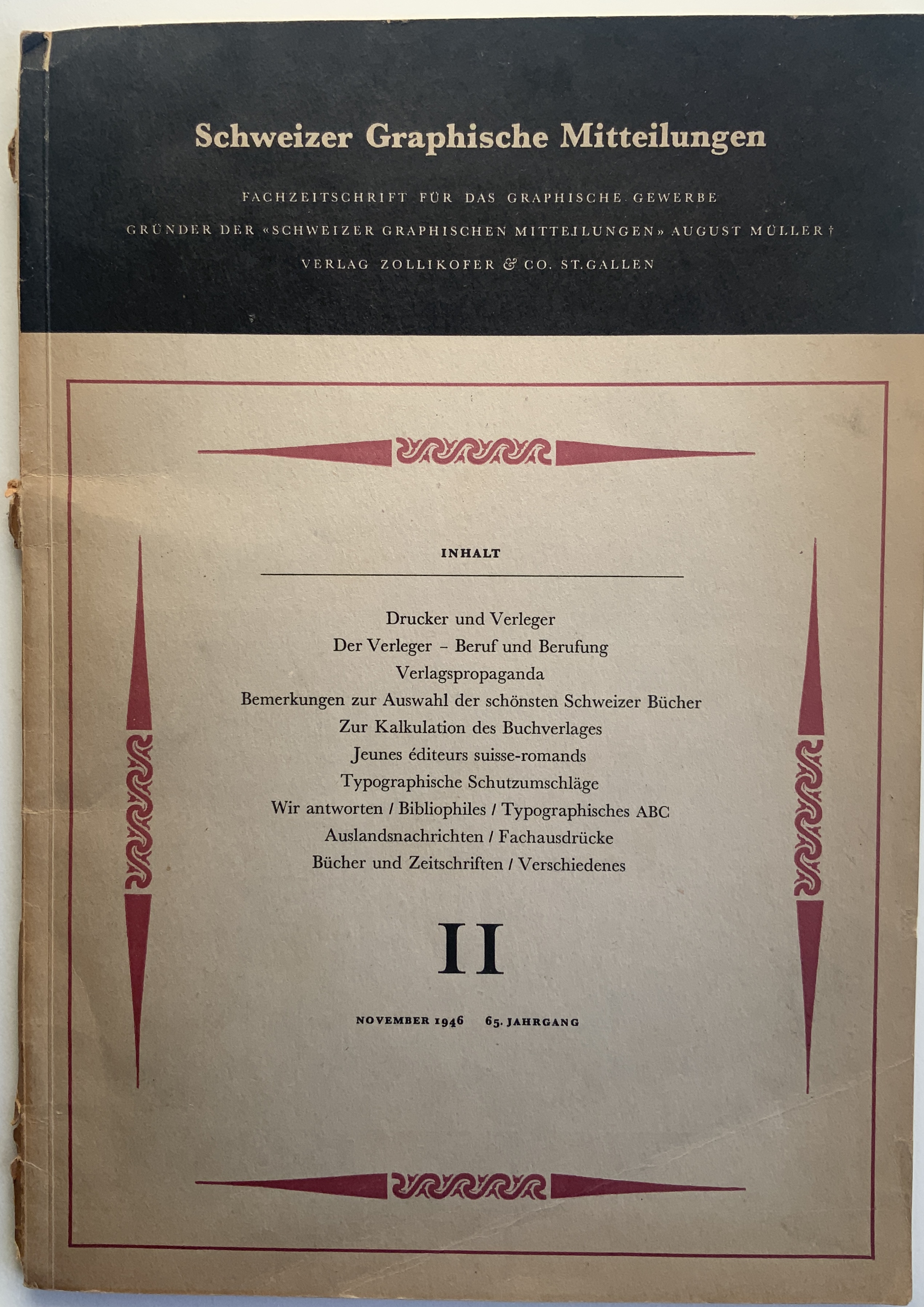 J964	SCHWEIZER GRAPHISCHE MITTEILUNGEN - SWISS GRAPHIC DESIGN MAGAZINE NOVEMBER 1946