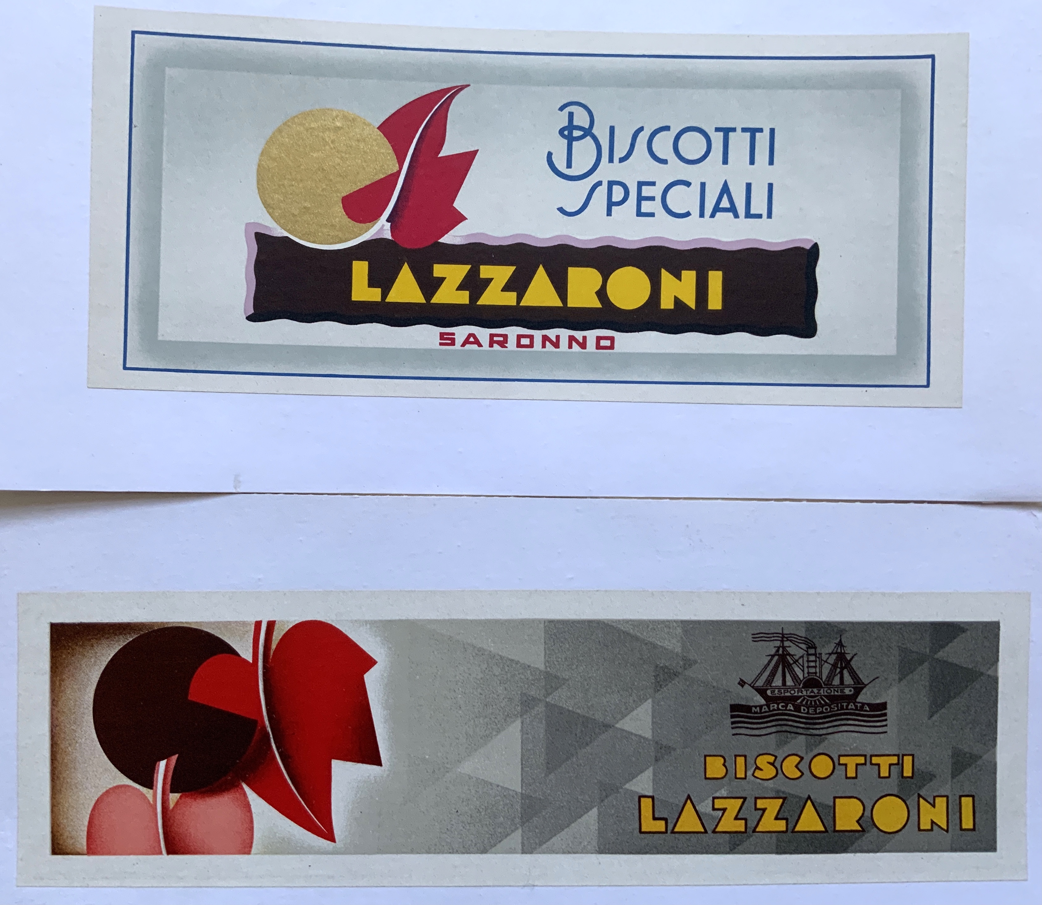 J972	PAIR OF LABELS FOR LAZZARONI COOKIES, ITALY
