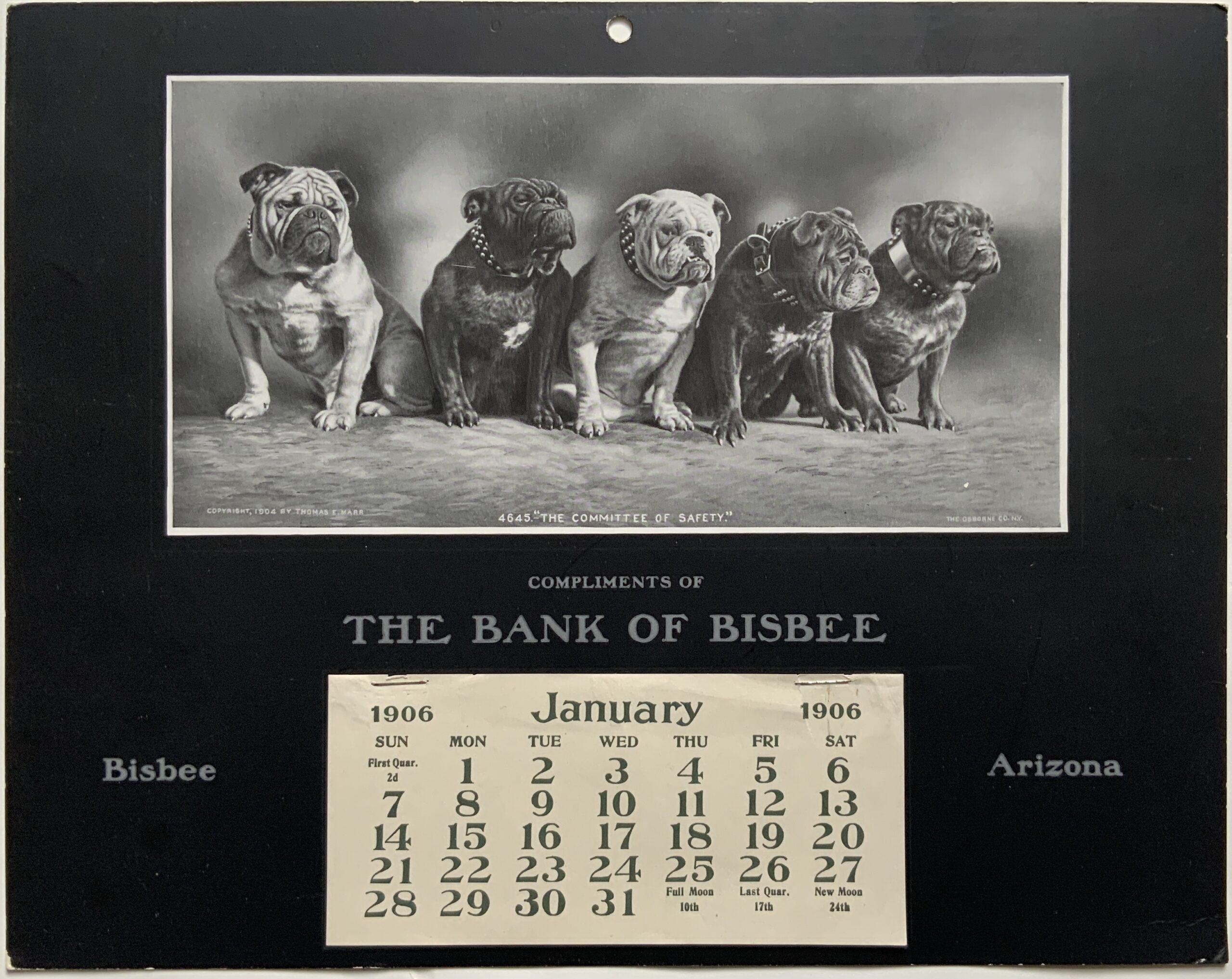 DK303	BANK OF BISBEE, ARIZONA 1906 CALENDAR