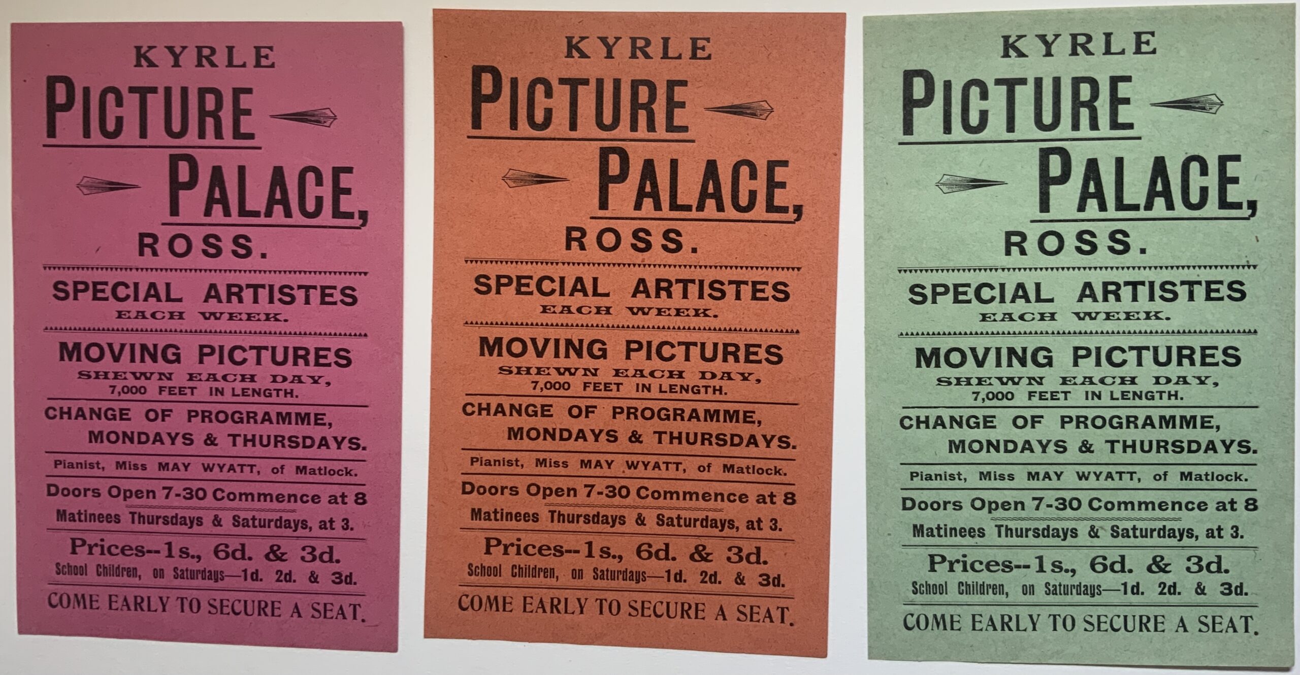 M172	KYRLE PICTURE PALACE - SILENT ERA MOVIE BROADSHEETS