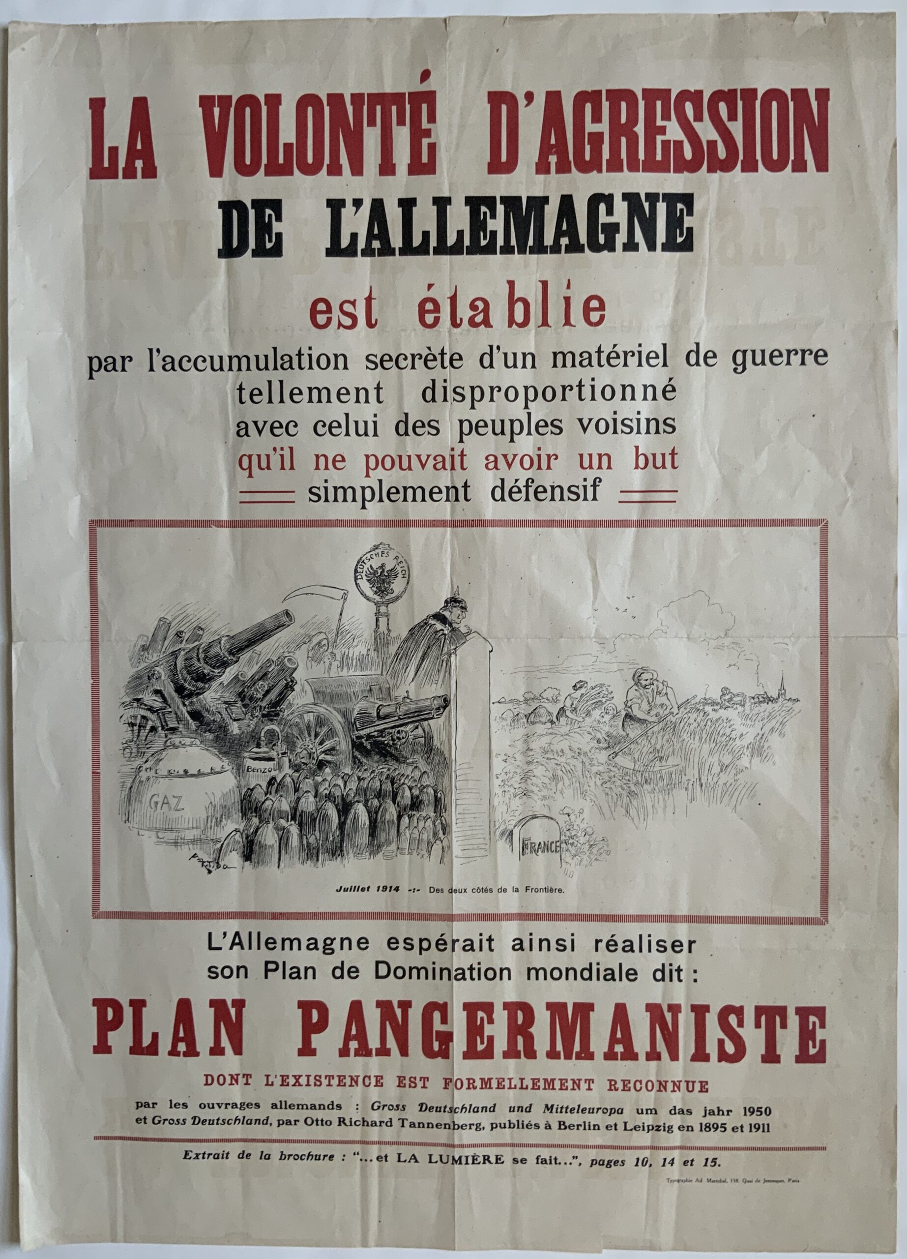 M226	CURIOUS AND RARE FRENCH POSTER DONE ON THE EVE OF THE FIRST WORLD WAR