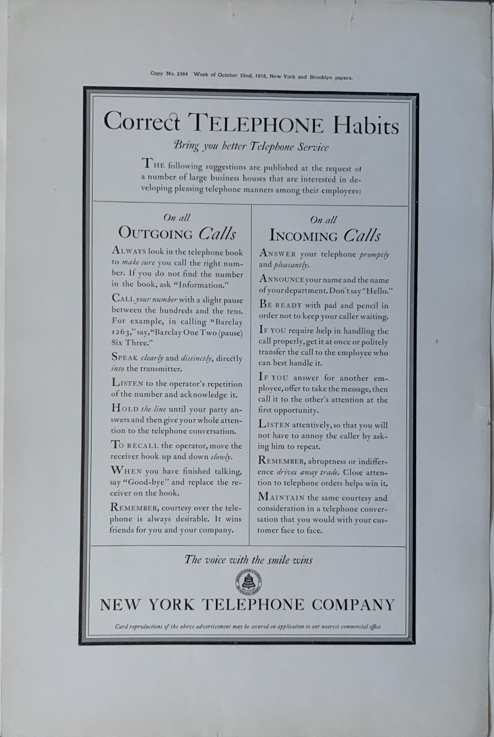 M303	CORRECT TELEPHONE HABITS - NEW YORK TELEPHONE COMPANY