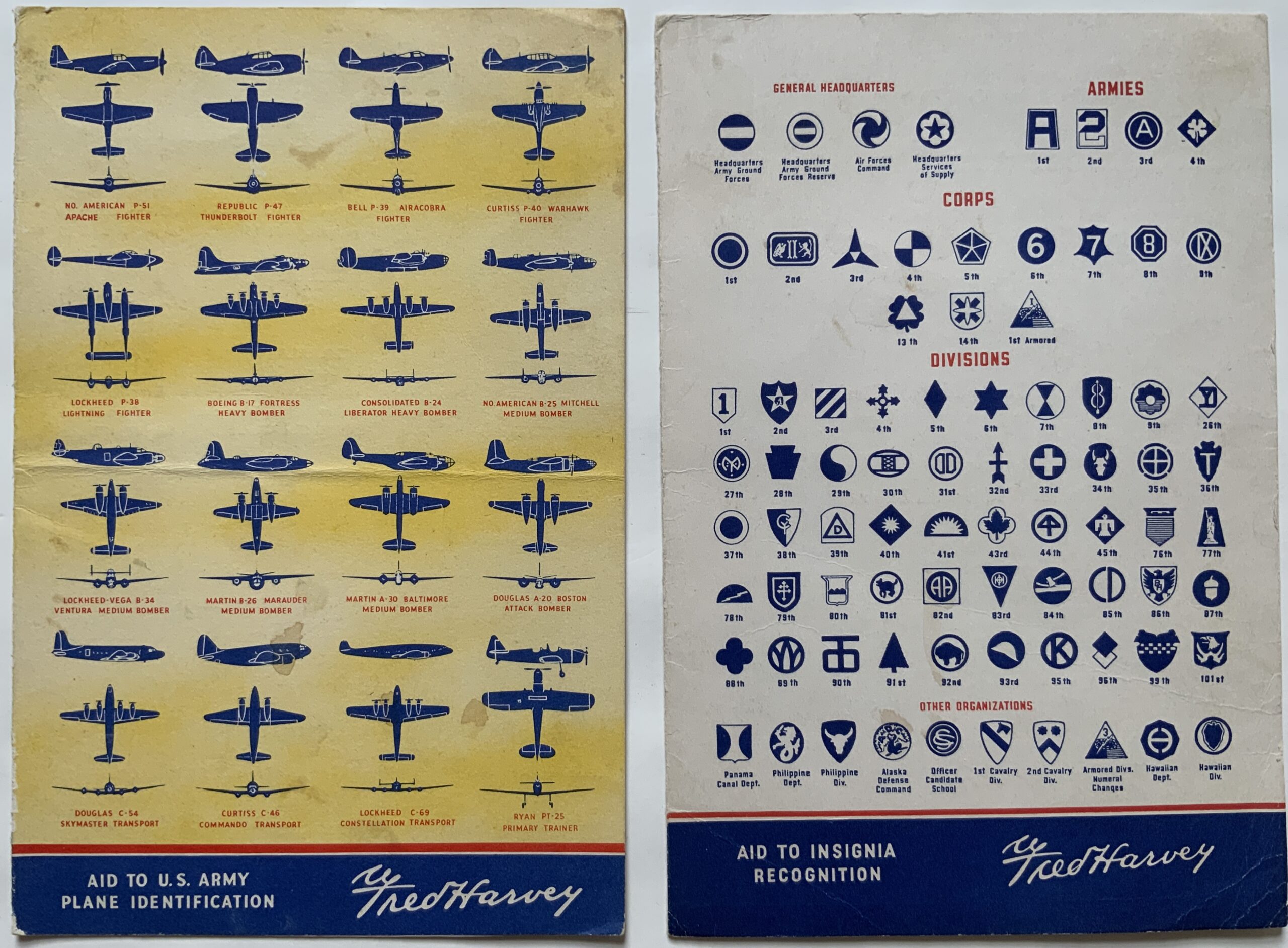 M354	FRED HARVEY AMERICAN AVIATION AND US MILITARY INSIGNIA MENU’S