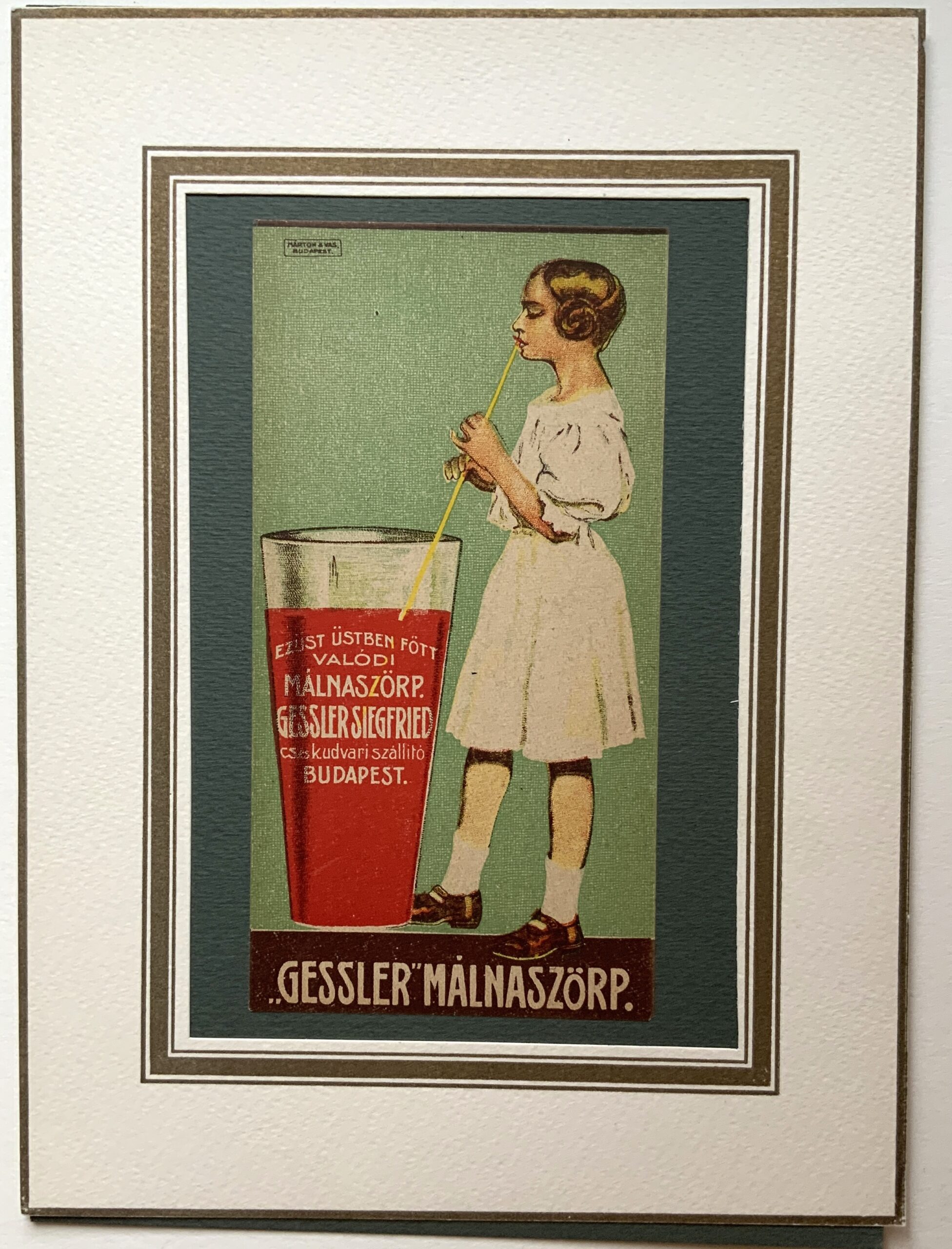 M444	GESSLER MALNASZORP - CA. 1910 HUNGARIAN POSTER GIRL WITH GIANT DRINK ADVERTISEMENT