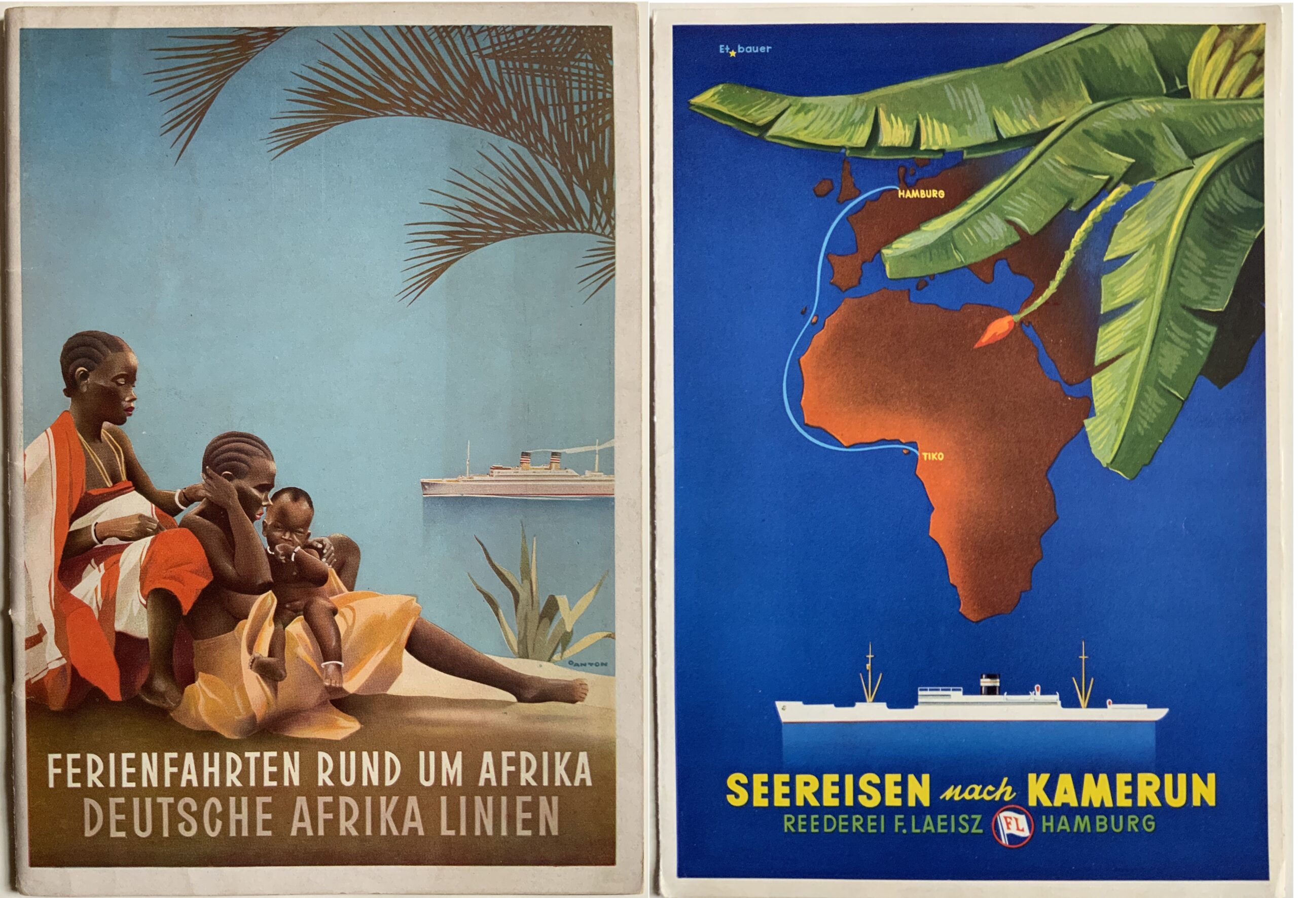 M456	HOLIDAY TRIPS AROUND AFRICA - SEA VOYAGES TO CAMEROON - SET OF 2 GERMAN TRAVEL BROCHURES