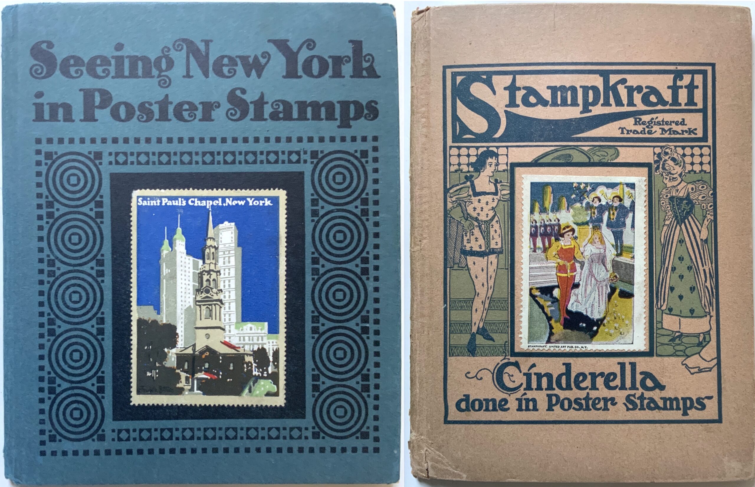 M480	TWO TRAVEL STAMP COLLECTOR ALBUMS - NEW YORK & CINDERELLA