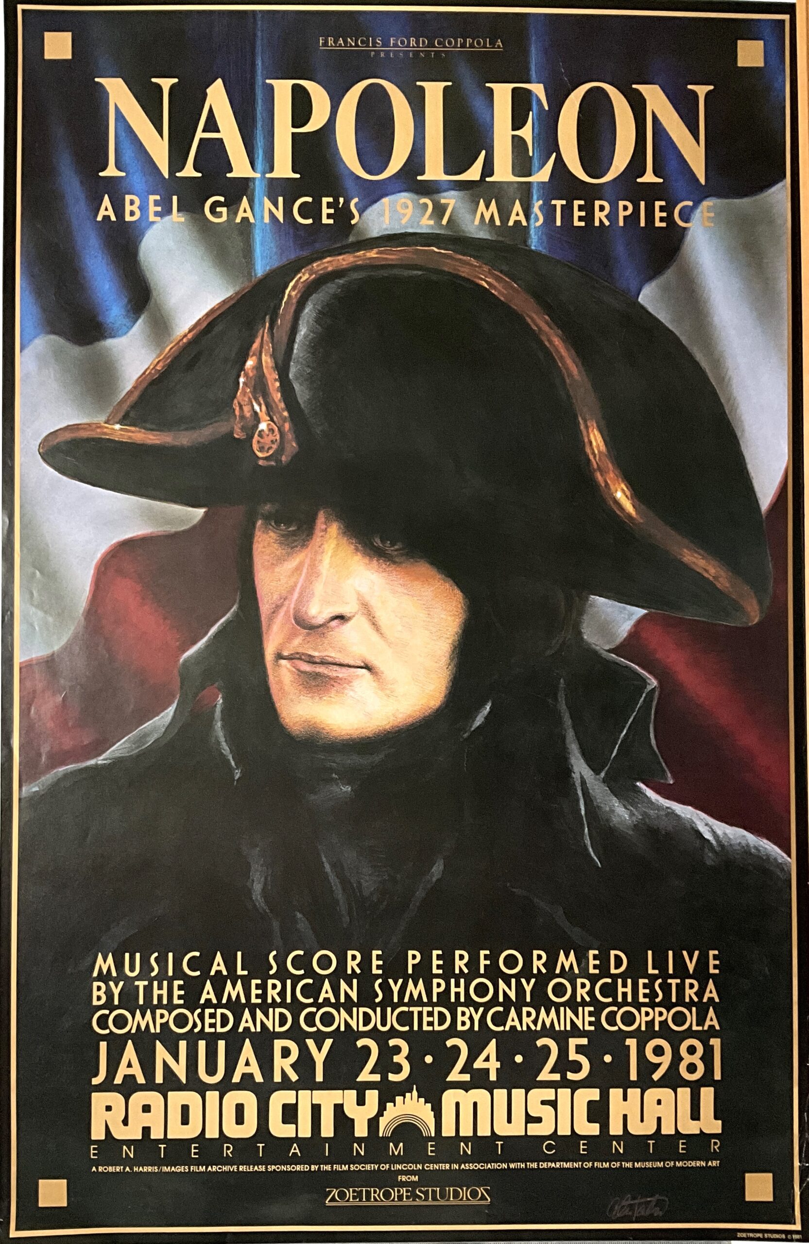 M657	NAPOLEON 1981 POSTER - FRANCIS FOR COPPOLA RADIO CITY MUSIC HALL PREMIER OF THE 1927 SILENT FEATURE