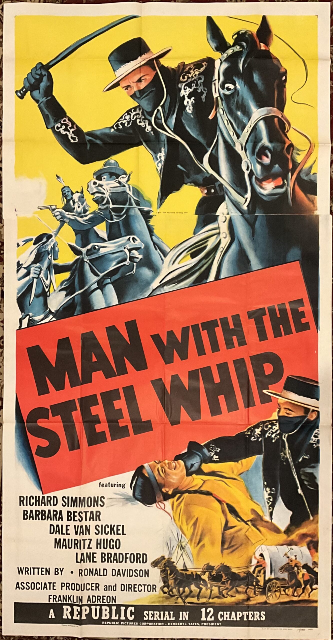 ST30		MAN WITH THE STEEL WHIP 3 SHEET ORIGINAL WESTERN MOVIE POSTER