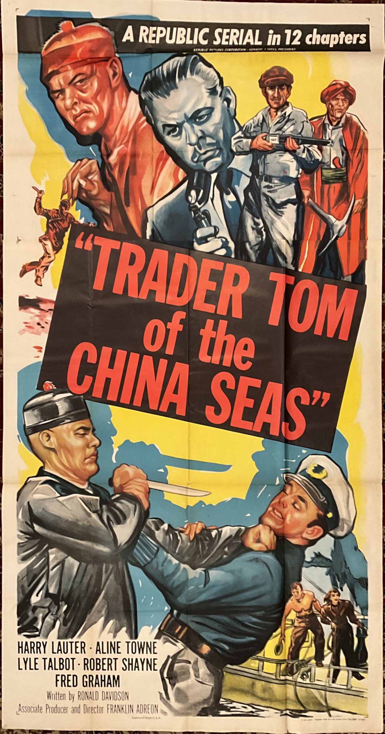 ST32		TRADER TOM OF THE CHINA SEAS 3 SHEET ORIGINAL WESTERN MOVIE POSTER