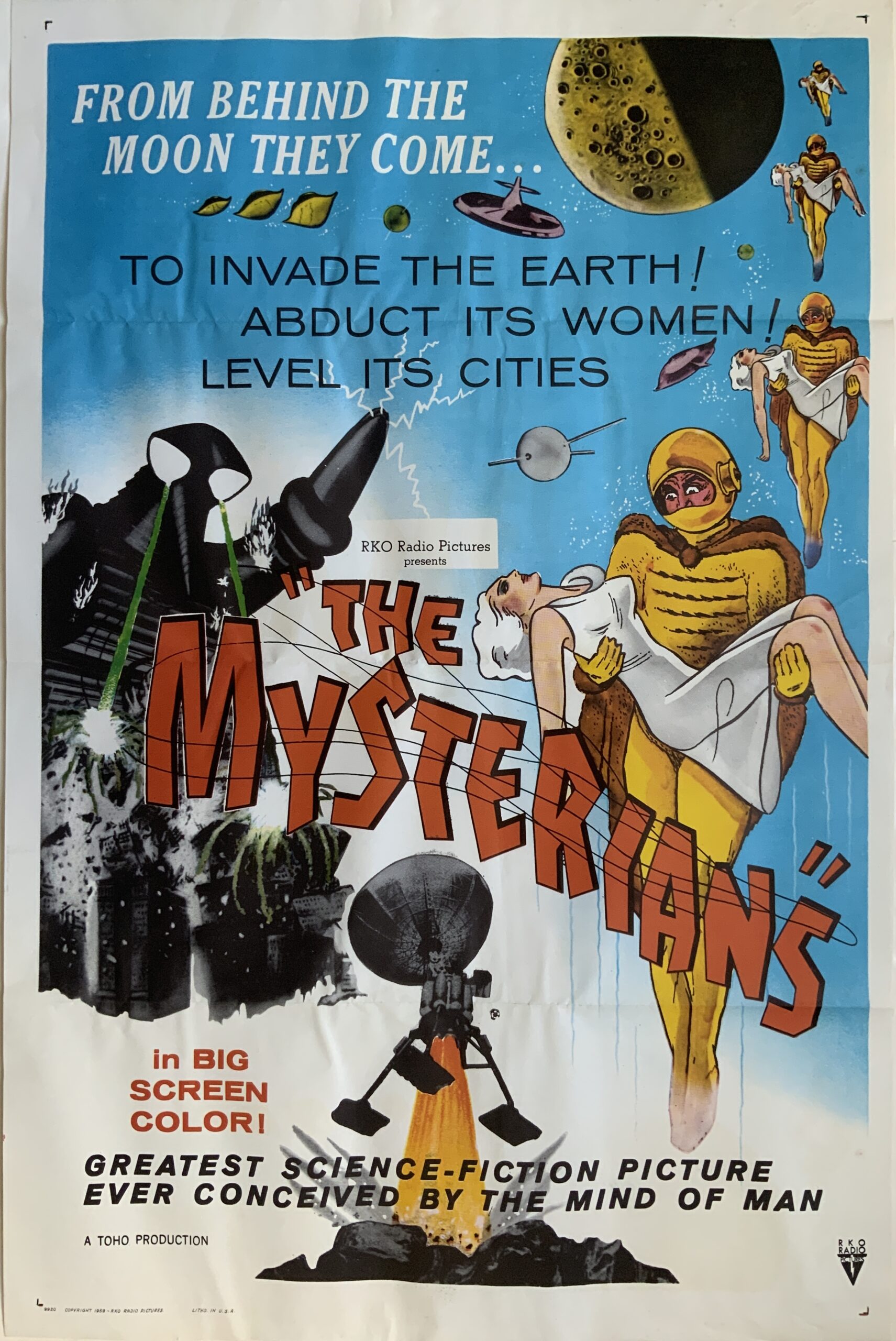 M603	Vintage 1959 Original The Mysterians RKO Radio Movie Folded Poster 27"x41" TOHO