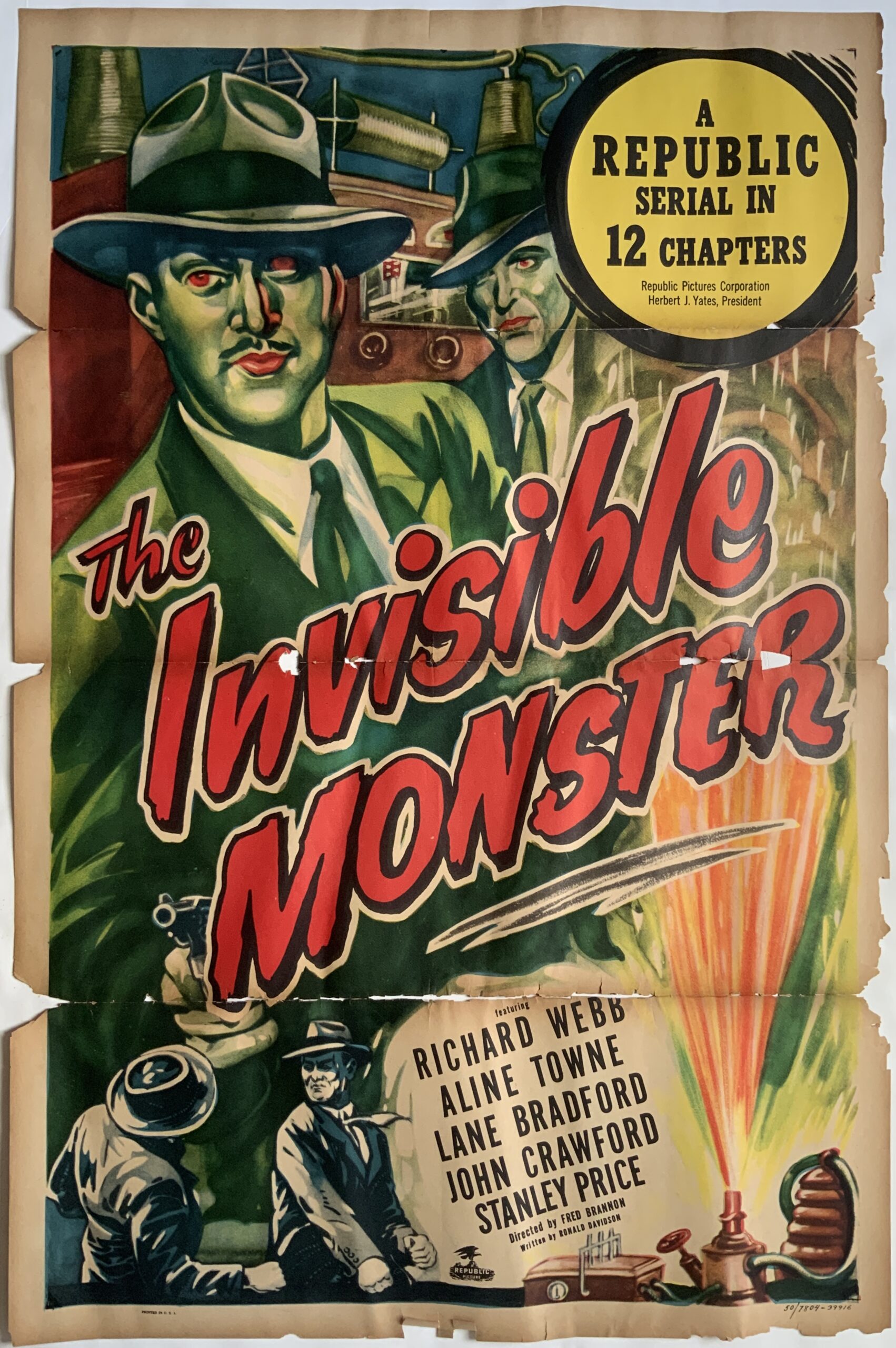 M604	THE INVISIBLE MONSTER ORIGINAL 1950 VINTAGE POSTER - 27x41”