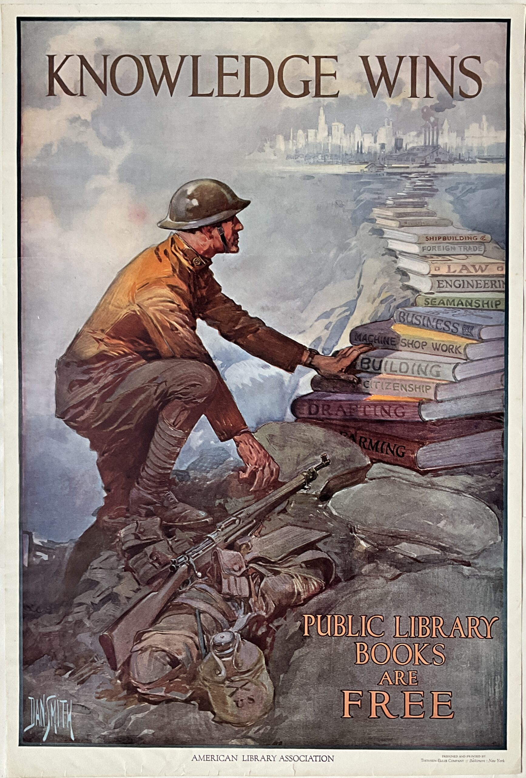ST38	KNOWLEDGE WINS - VINTAGE LIBRARY WWI POSTER