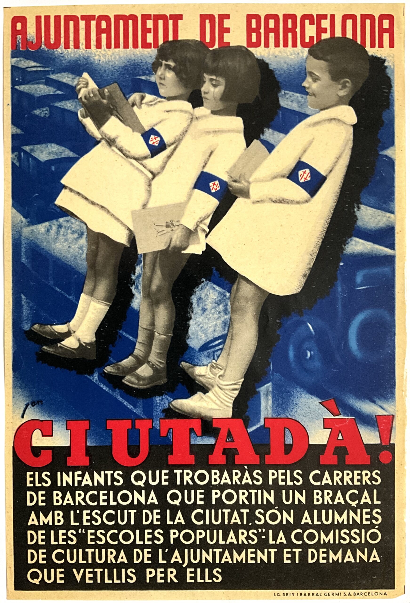 ST79	CIUTADA! - CITY COUNCIL OF BARCELONA - SPANISH CIVIL WAR POSTER CA. 1936